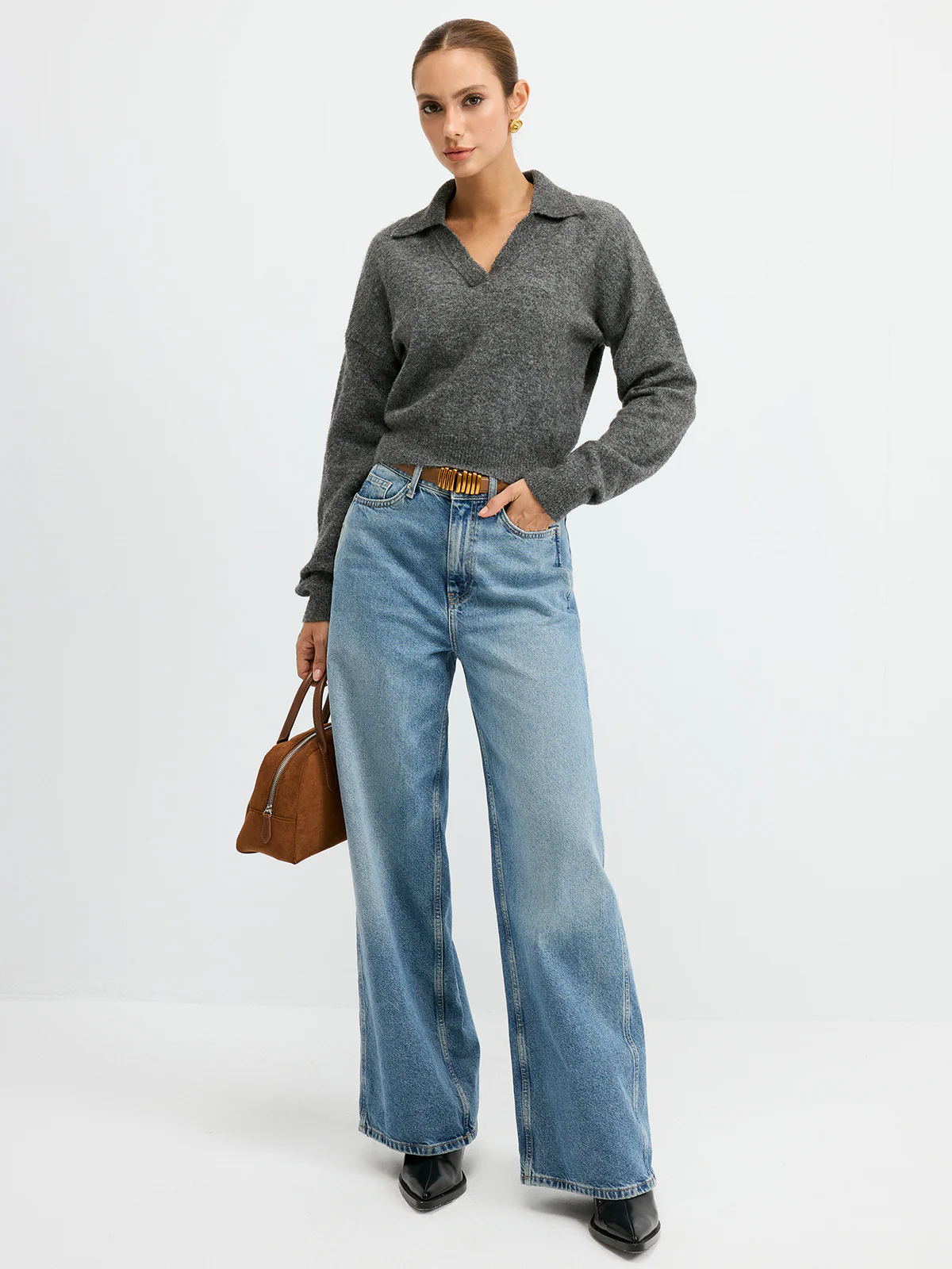 Wool Blend Polo Collar Casual Sweater - Wholesalesil