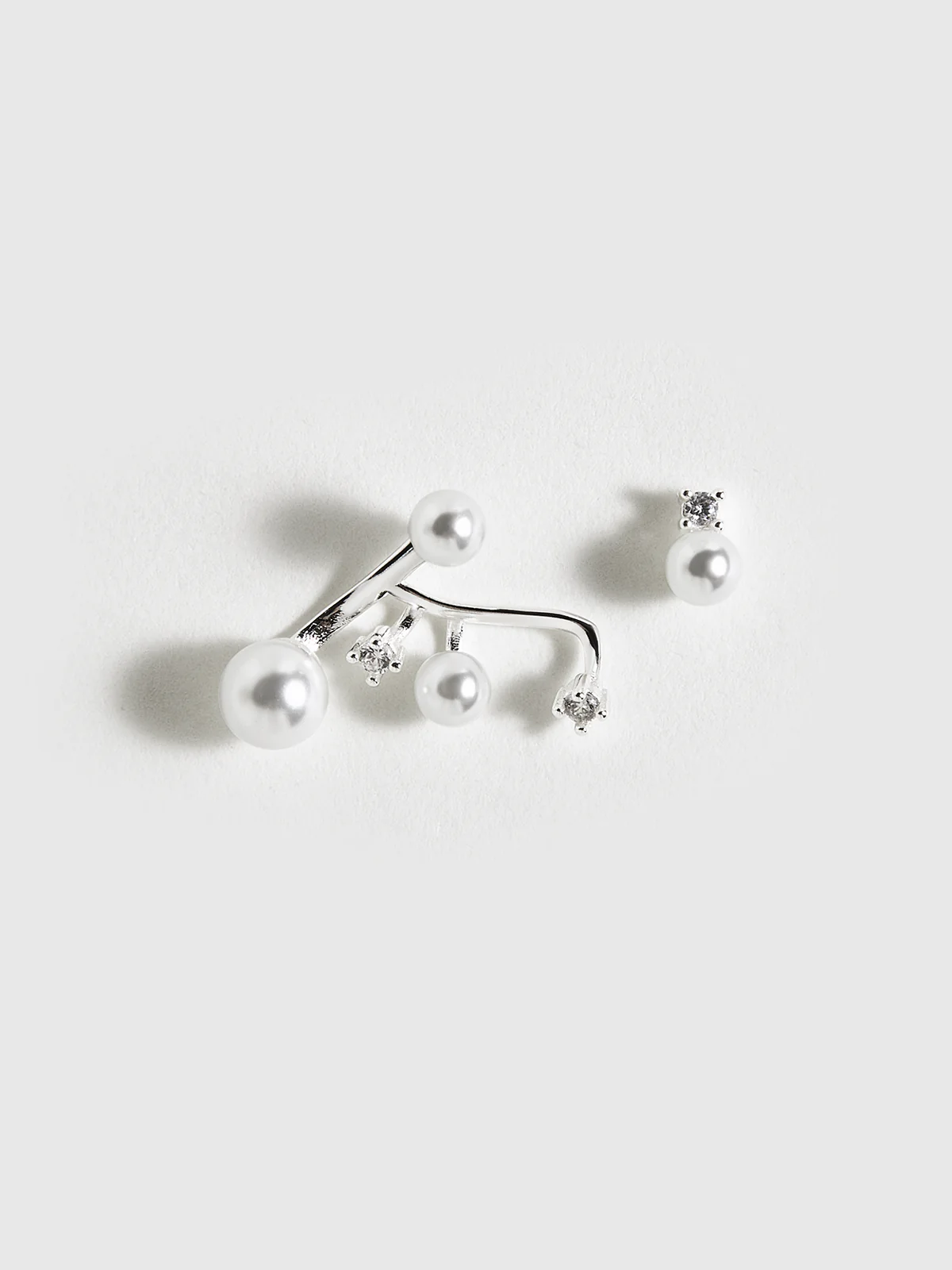 Asymmetric Pearl & Rhinestone Earrings - Wholesalesil