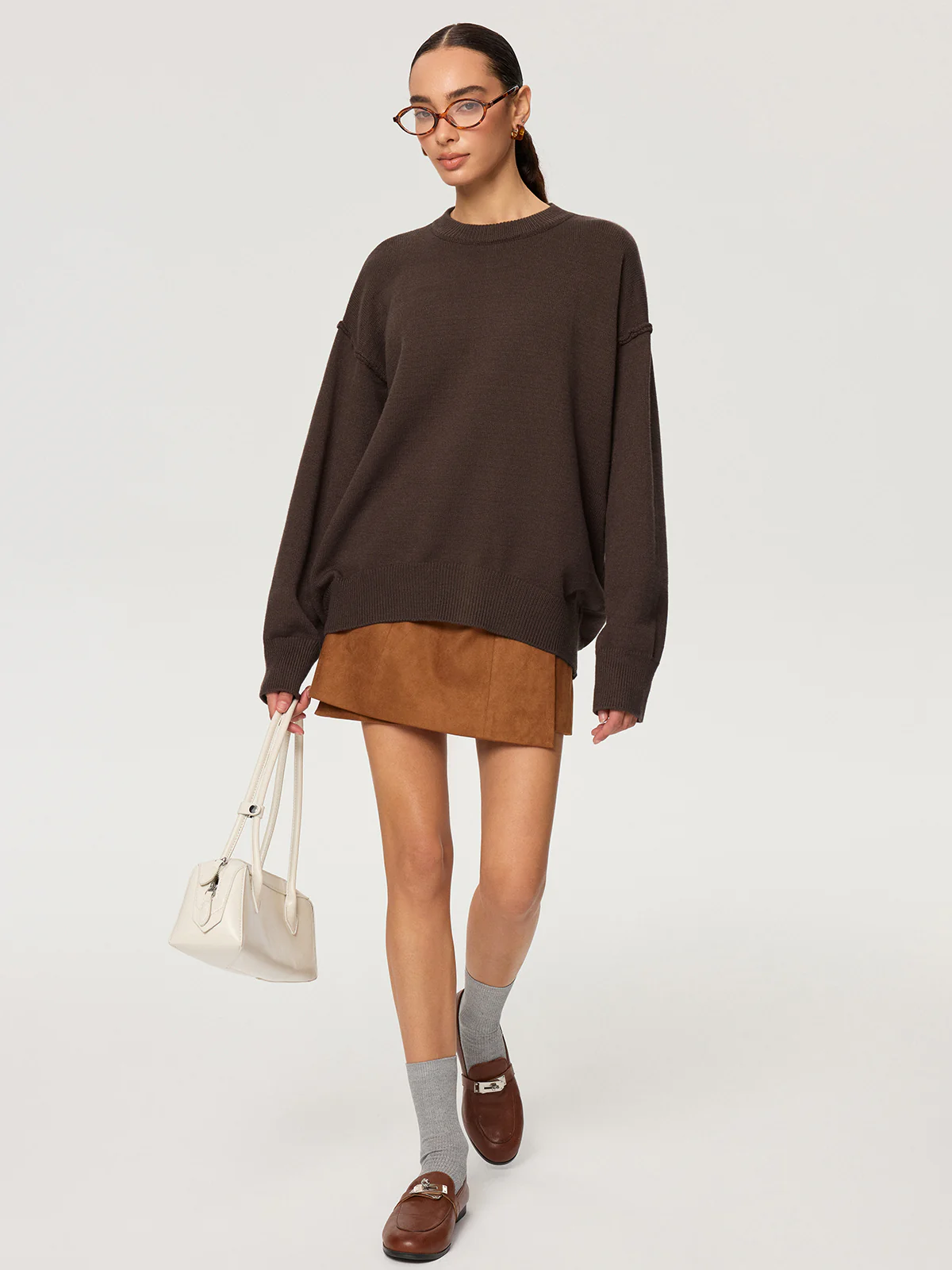 Crew Neck Oversized Knit Sweater - Wholesalesil