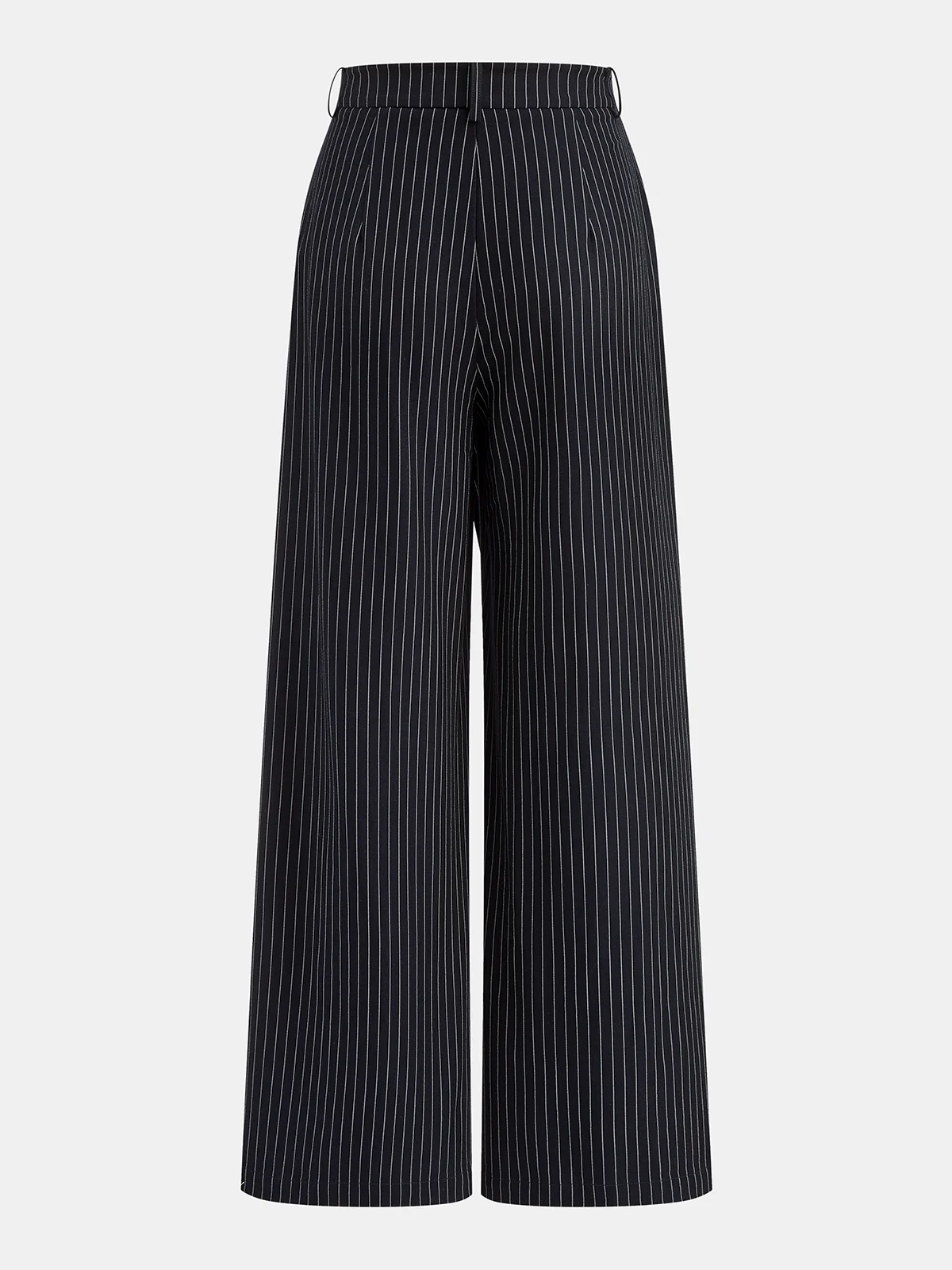 Wide-Leg Pinstriped Asymmetric Placket Pants - Wholesalesil