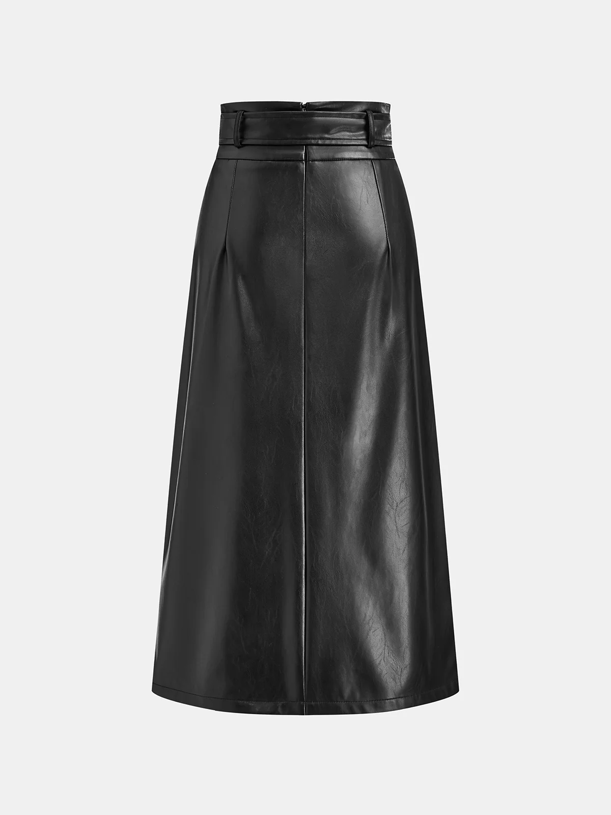 PU Leather Belted Maxi Skirt - Wholesalesil