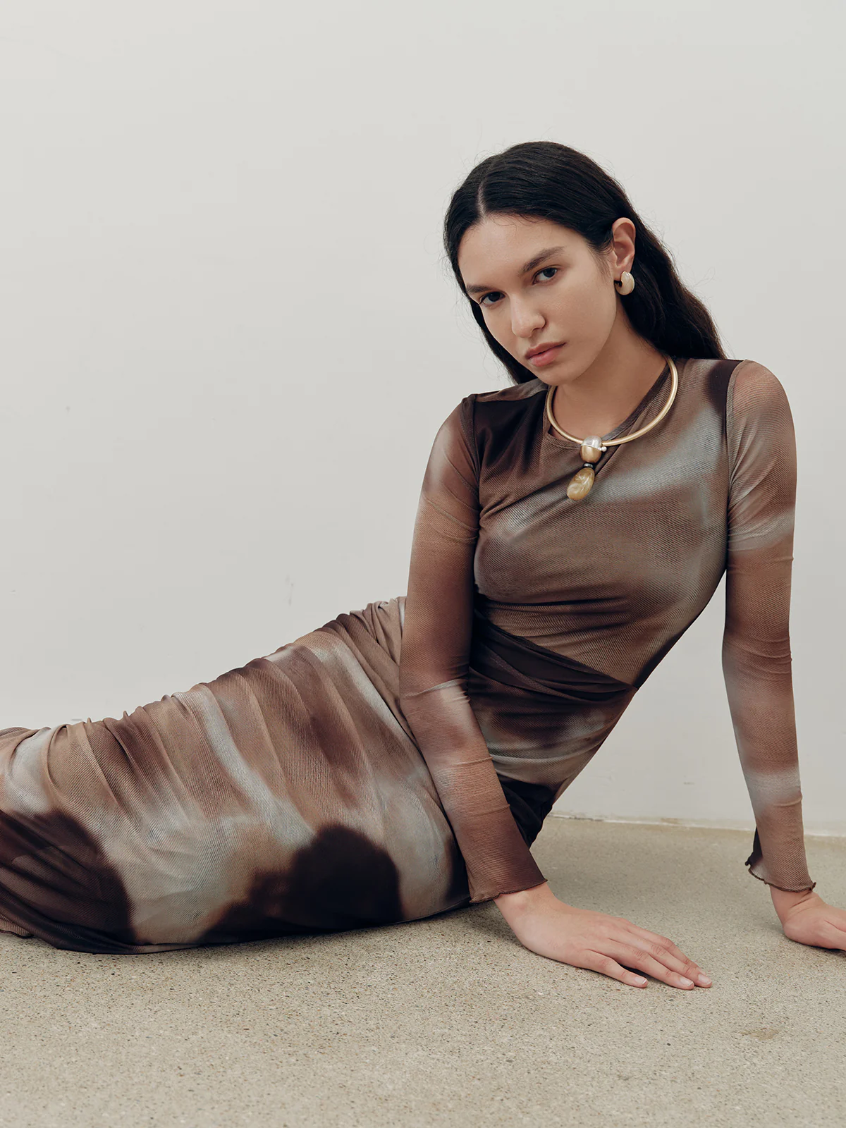 Tie-Dye Ruched Mesh Maxi Dress - Wholesalesil