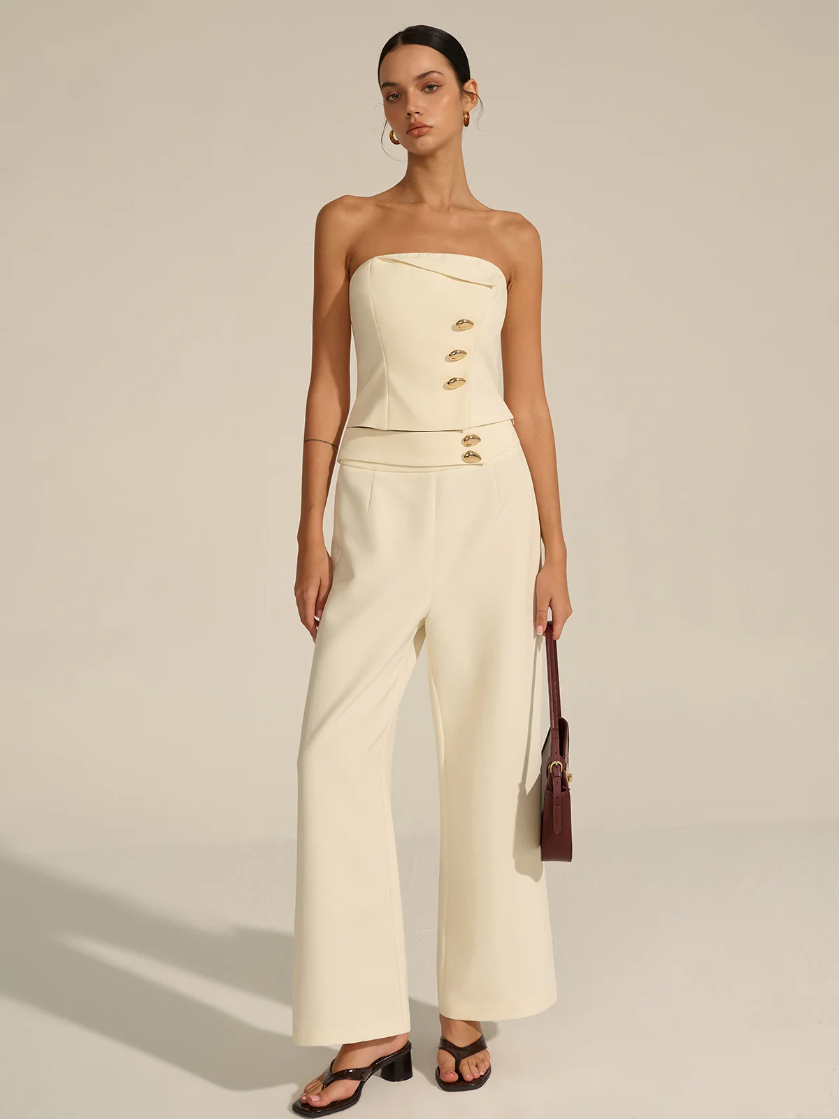 Metal Decor Strapless Crop Top - Wholesalesil