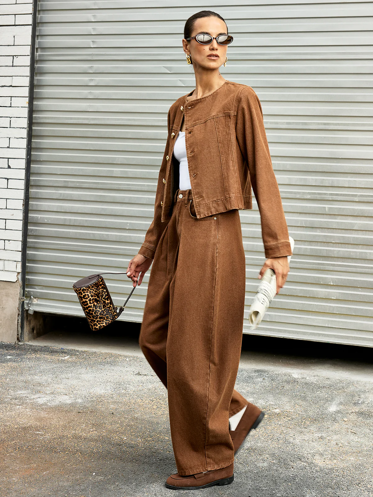 Mid-Waist Denim Wide-Leg Pants - Wholesalesil