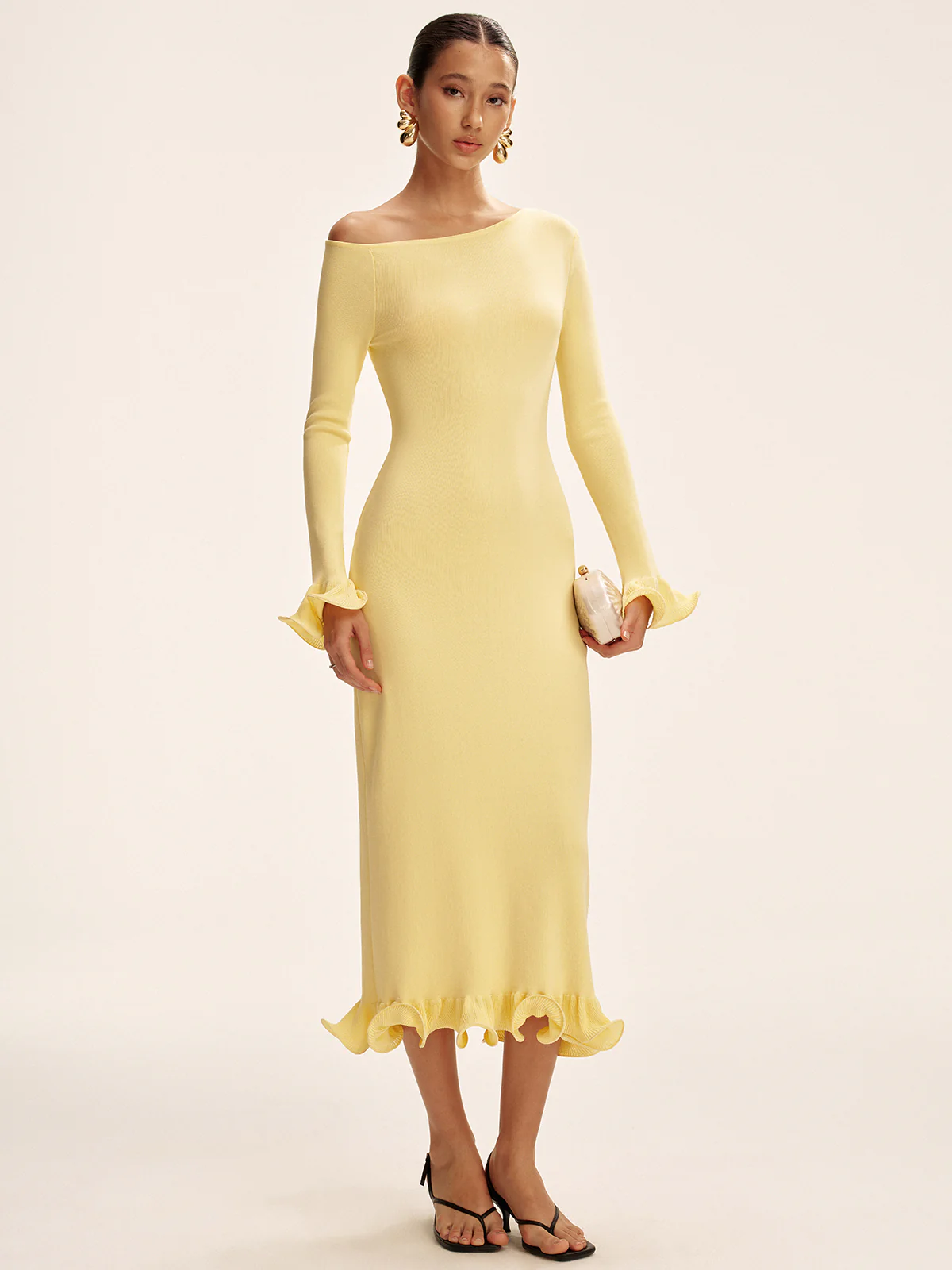 Off-Shoulder Ruffle Hem Sweater Dress - Wholesalesil