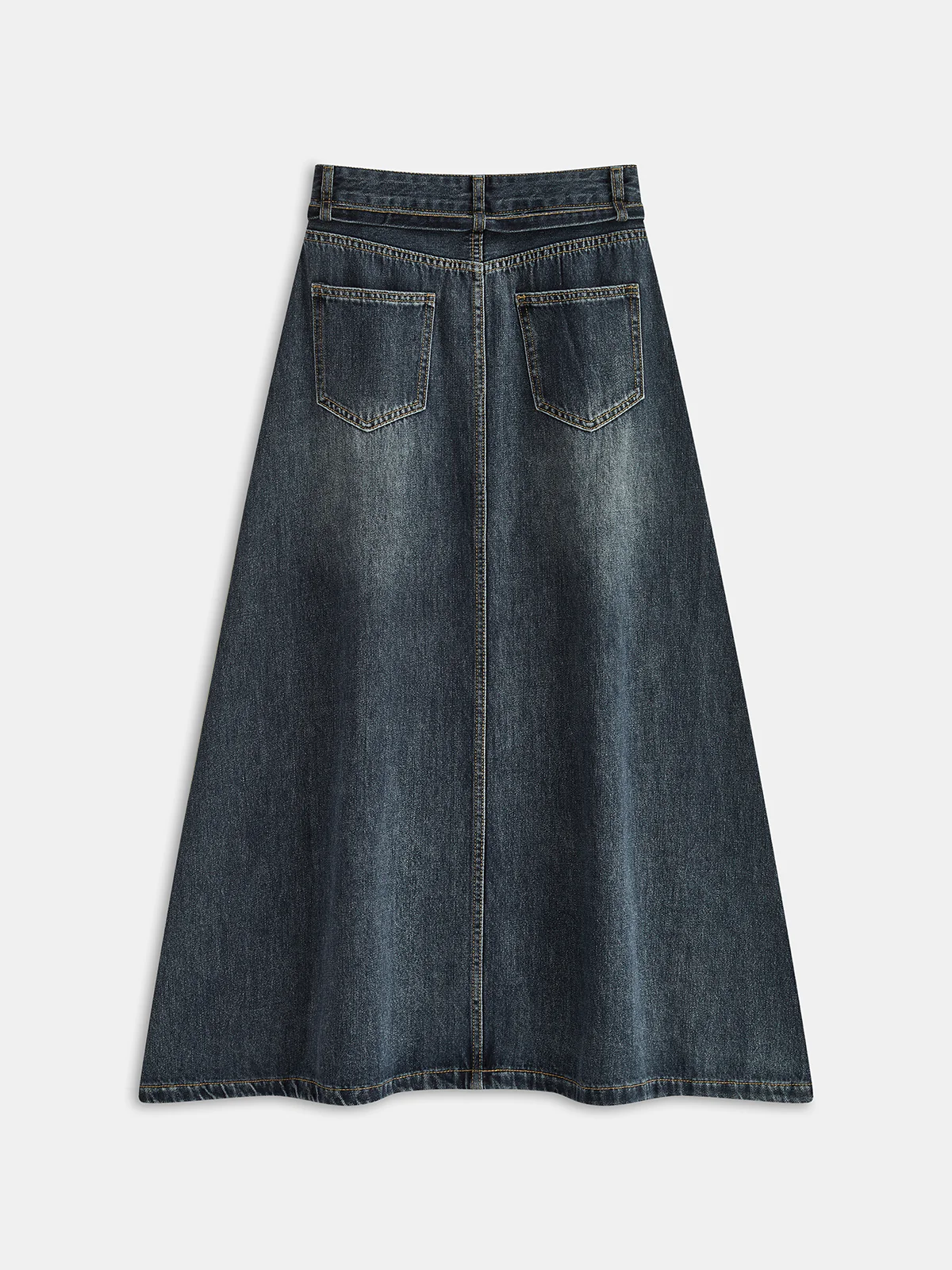 Vintage Washed Denim A-Line Midi Skirt - Wholesalesil
