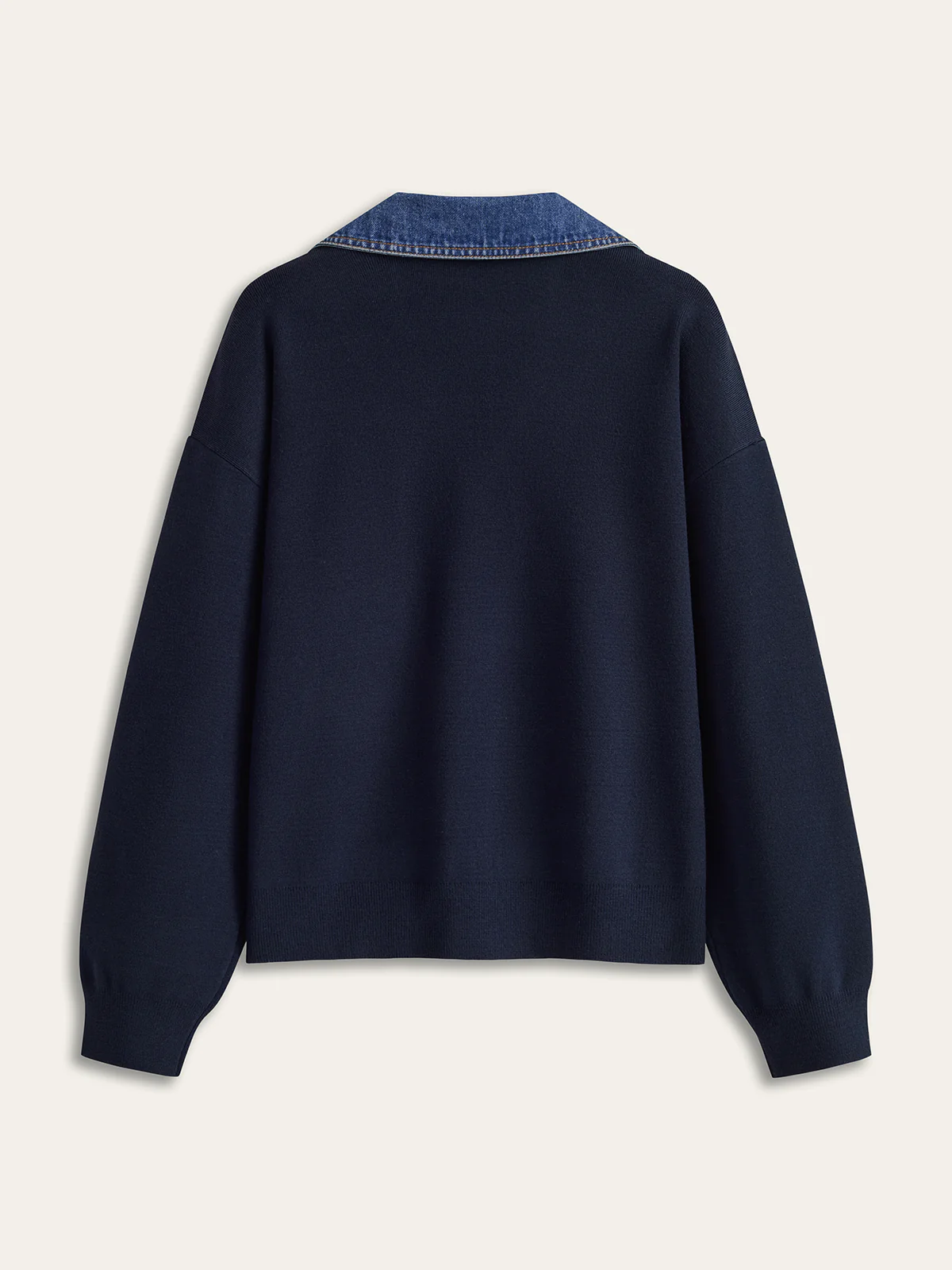 Denim Collar V-Neck Sweater - Wholesalesil