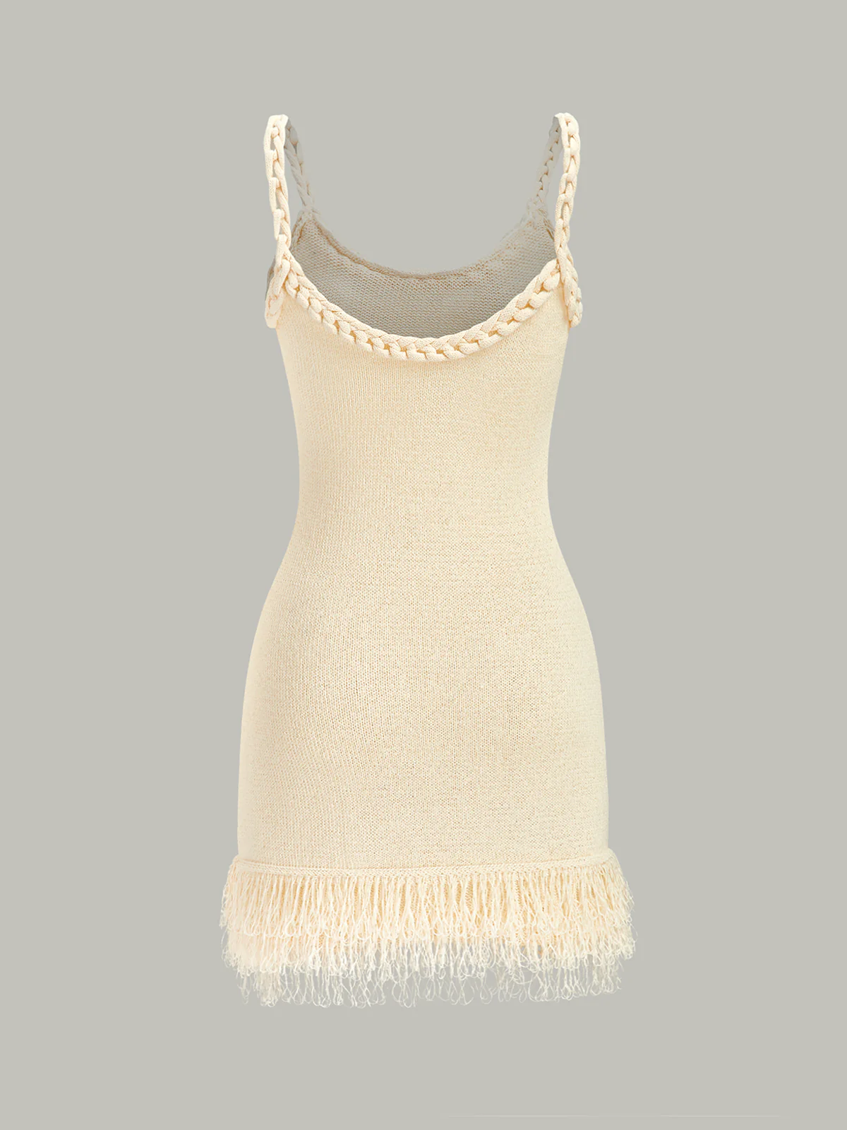 Braided Rope Strap Fringe Hem Sweater Dress - Wholesalesil