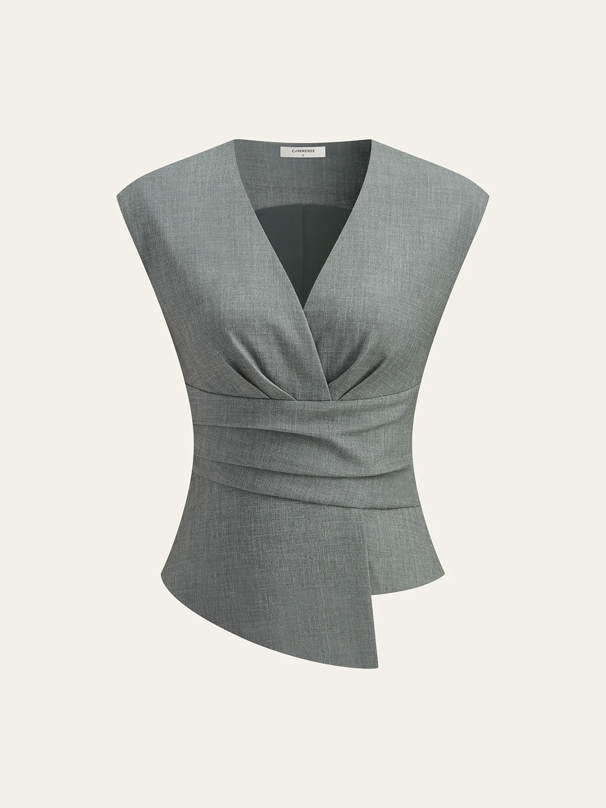 Ruched Waist V-Neck Asymmetric Top - Wholesalesil