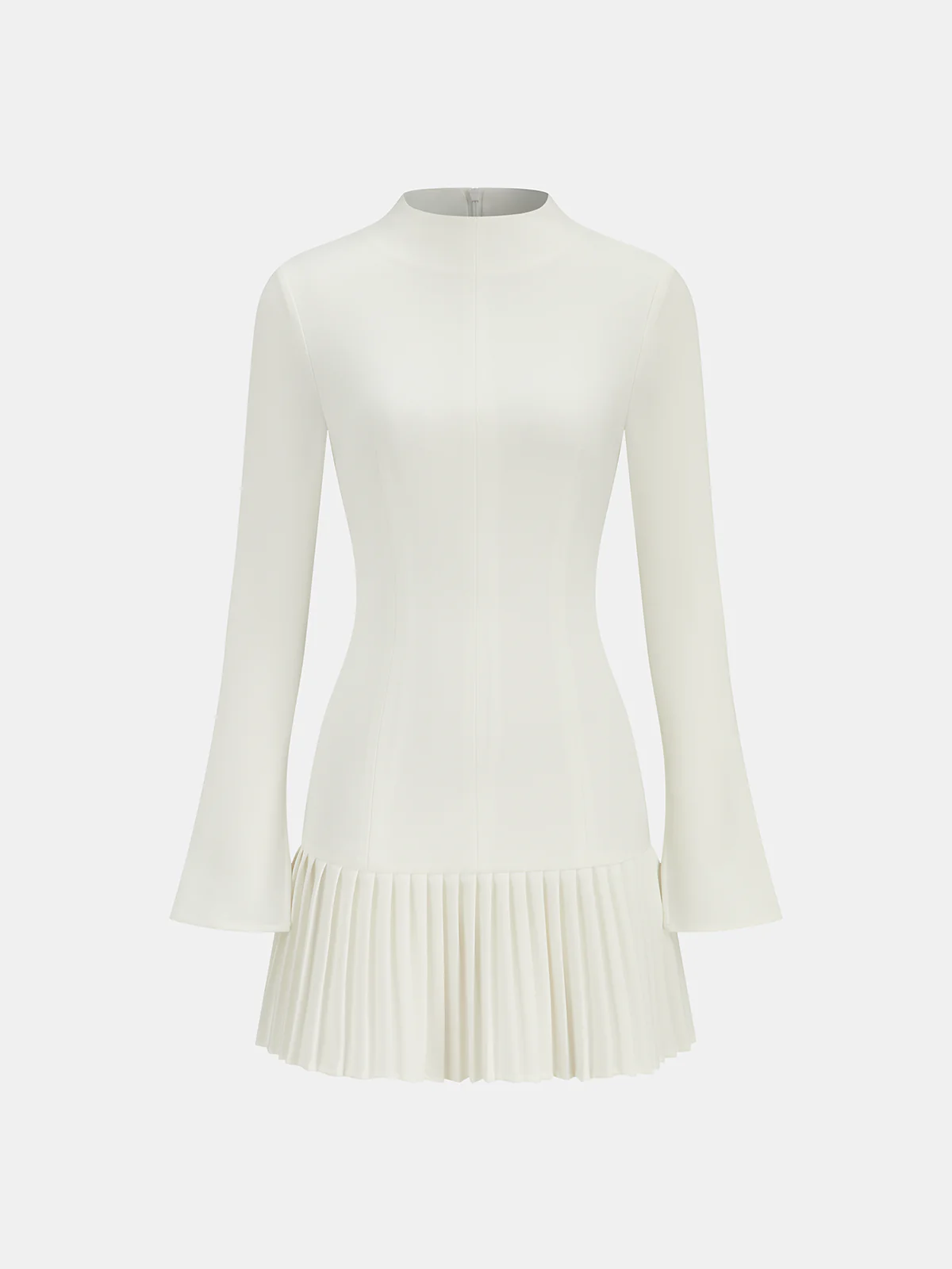 Pleated Hem Mock Neck Mini Dress - Wholesalesil