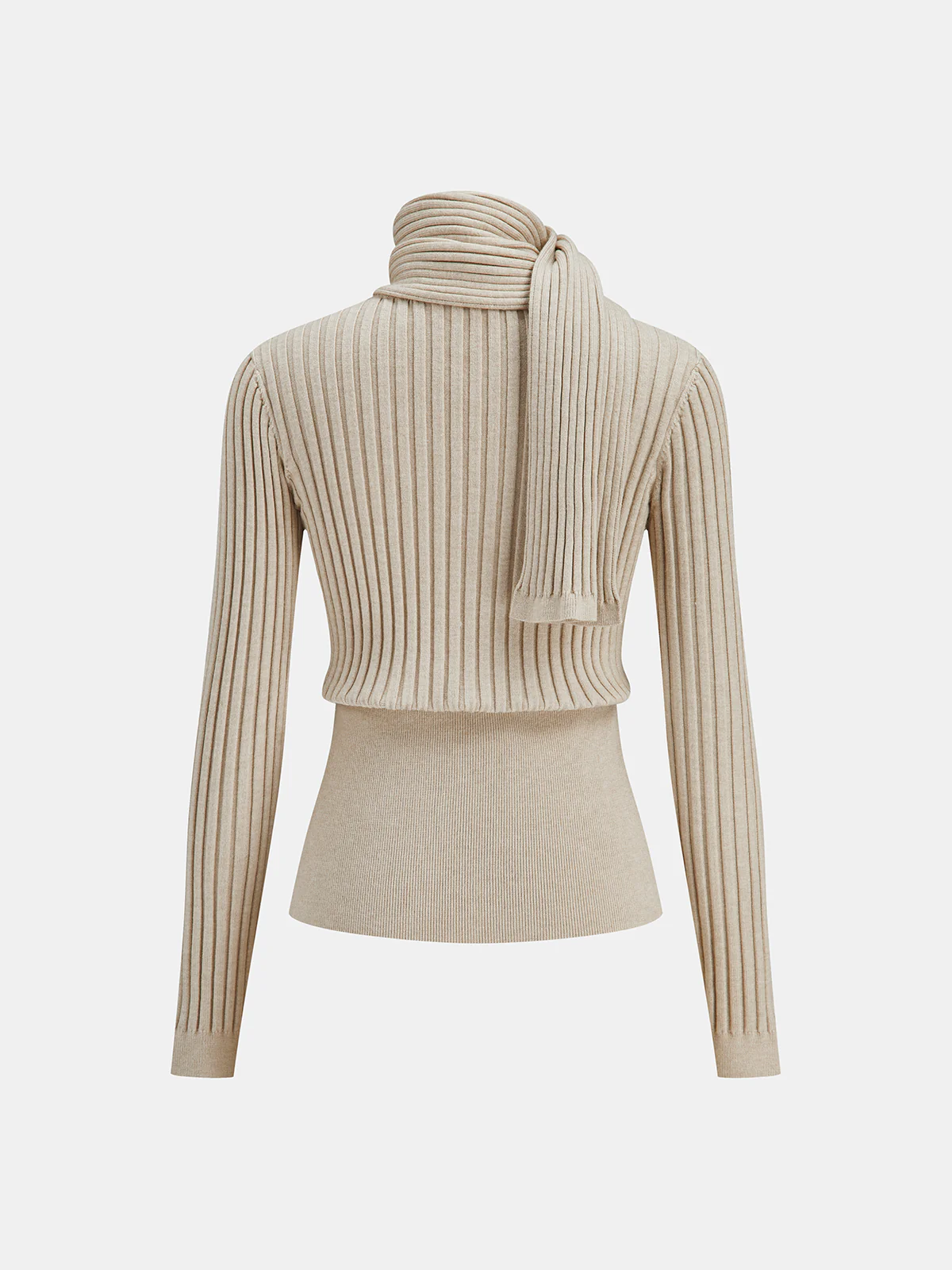 Button-Front Ribbed Knit Cardigan with Scarf - Wholesalesil