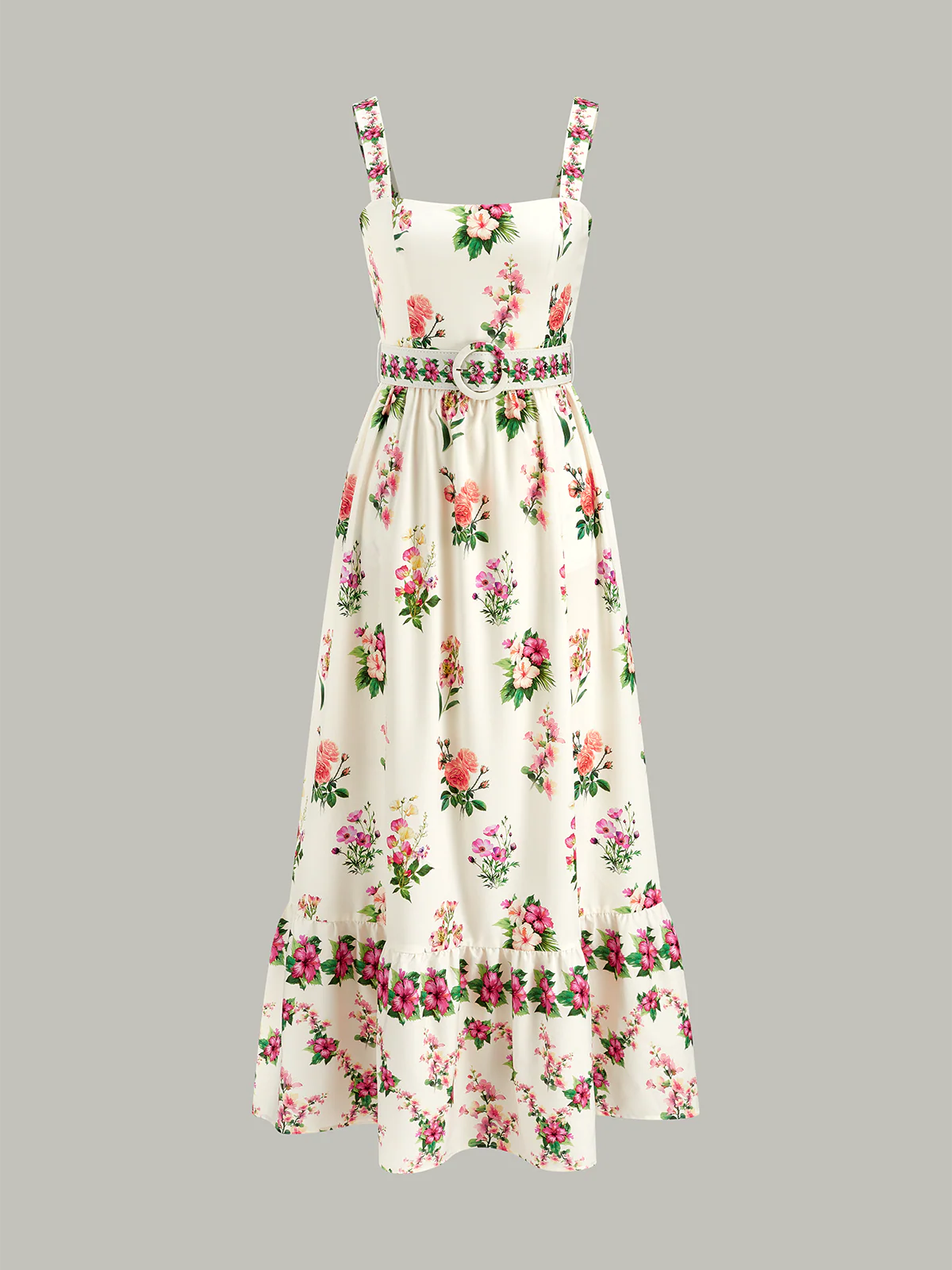 Floral Print Belted Midi Dress - Wholesalesil