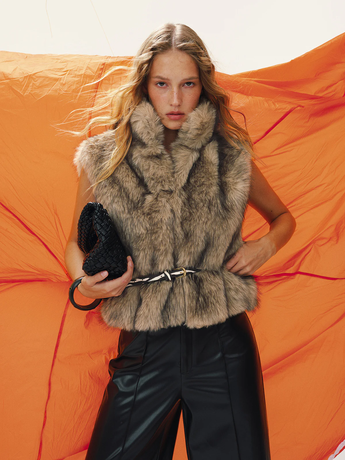 Faux Fur Sleeveless Vest without Belt - Wholesalesil