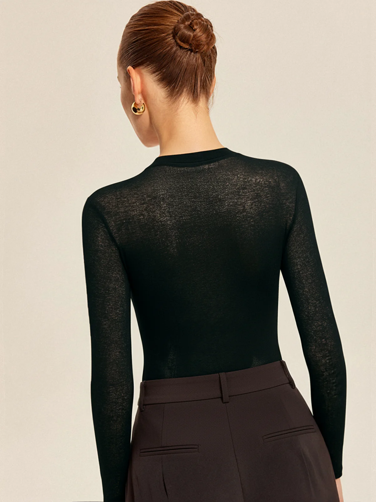 Sheer Panel Cross-Front Long Sleeve Bodysuit - Wholesalesil