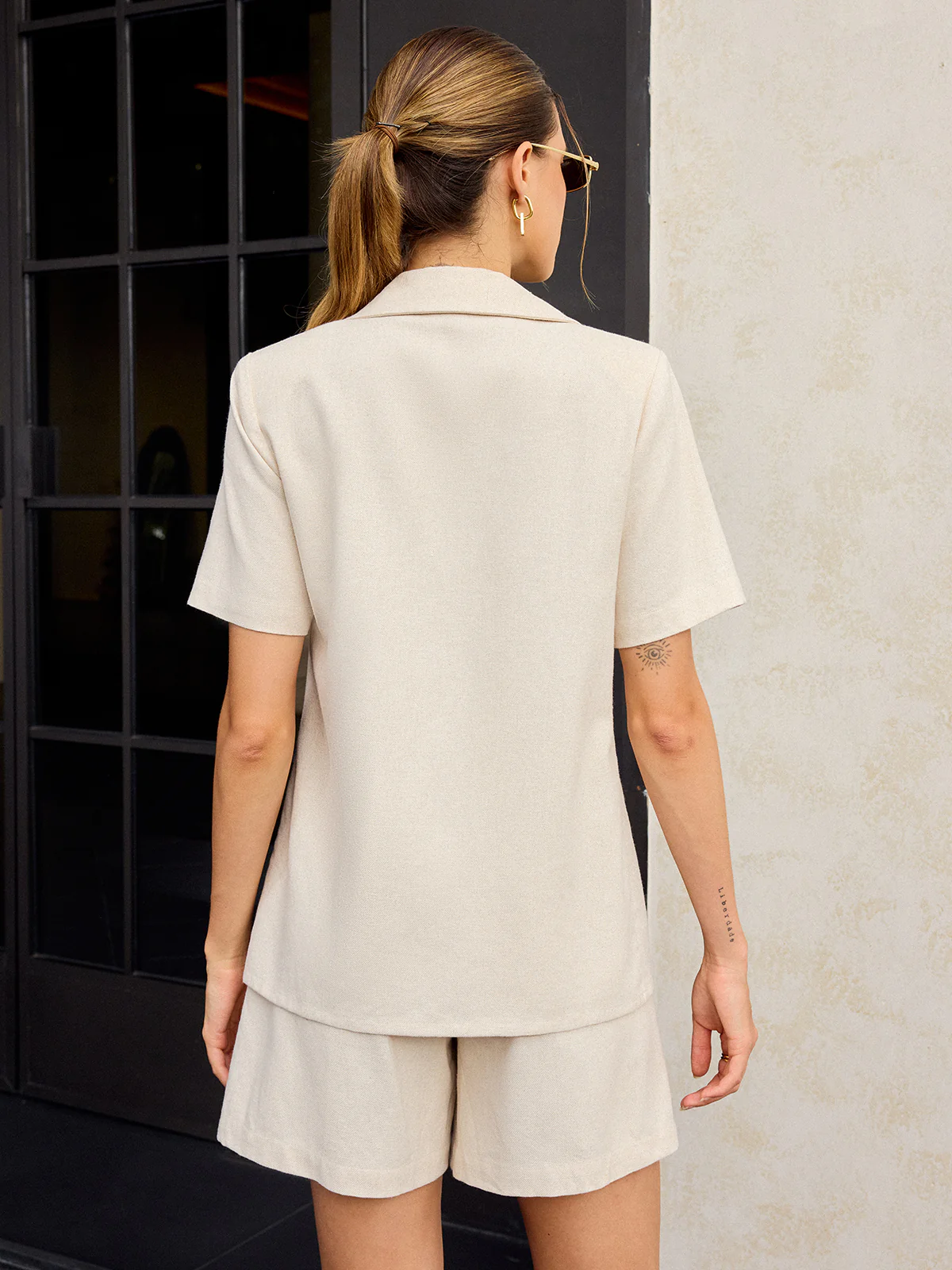 Cotton & Linen Metal Decor Shorts Set - Wholesalesil