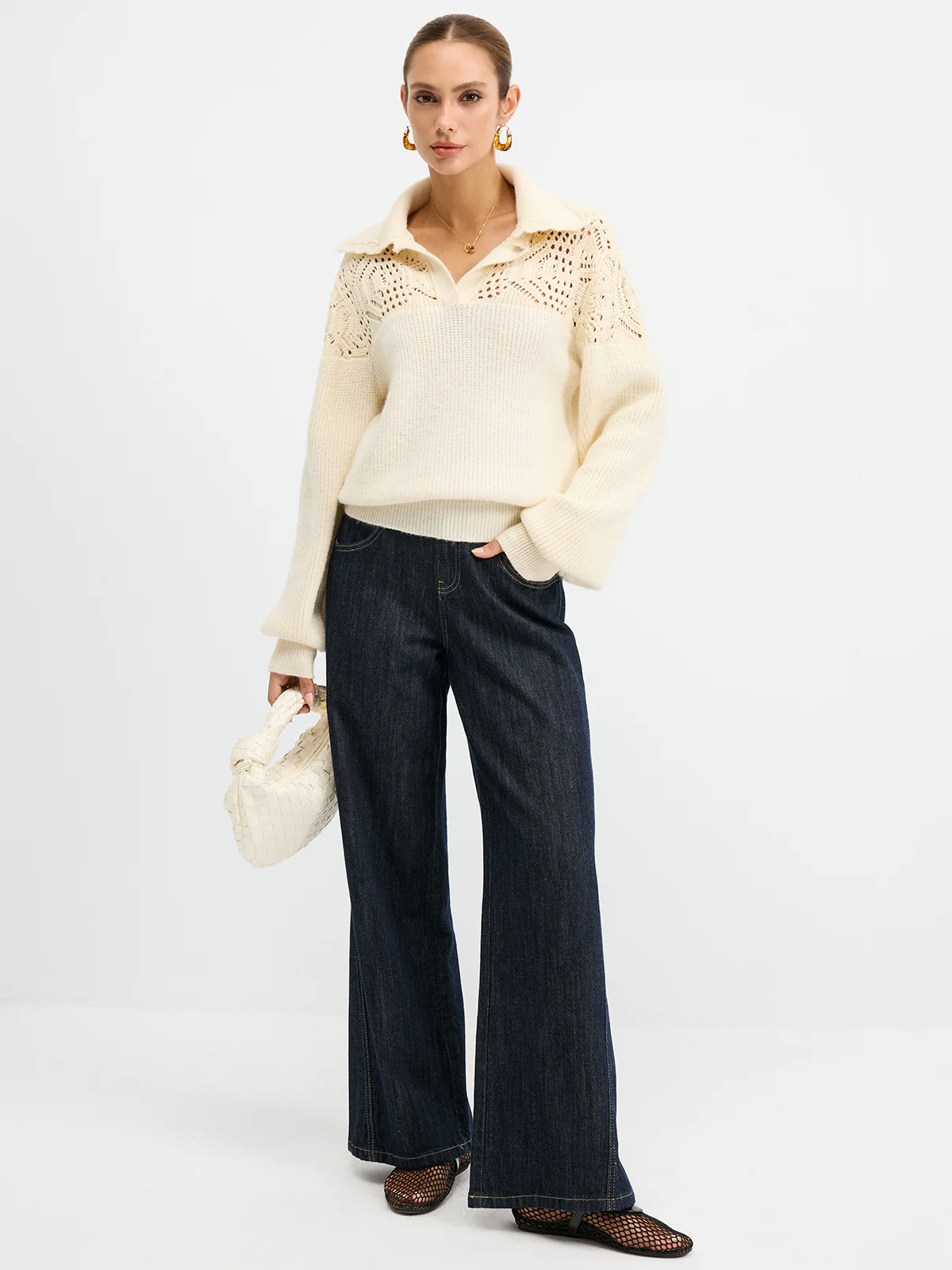 Openwork Polo Knit Sweater - Wholesalesil