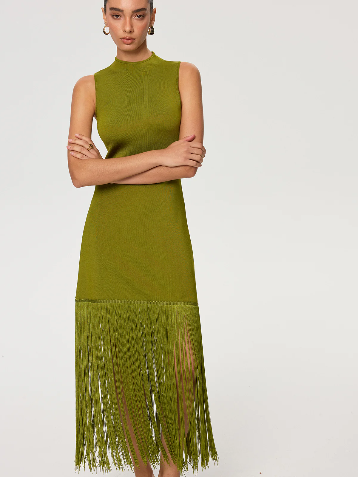 Fringe Hem Tencel Sleeveless Maxi Dress - Wholesalesil