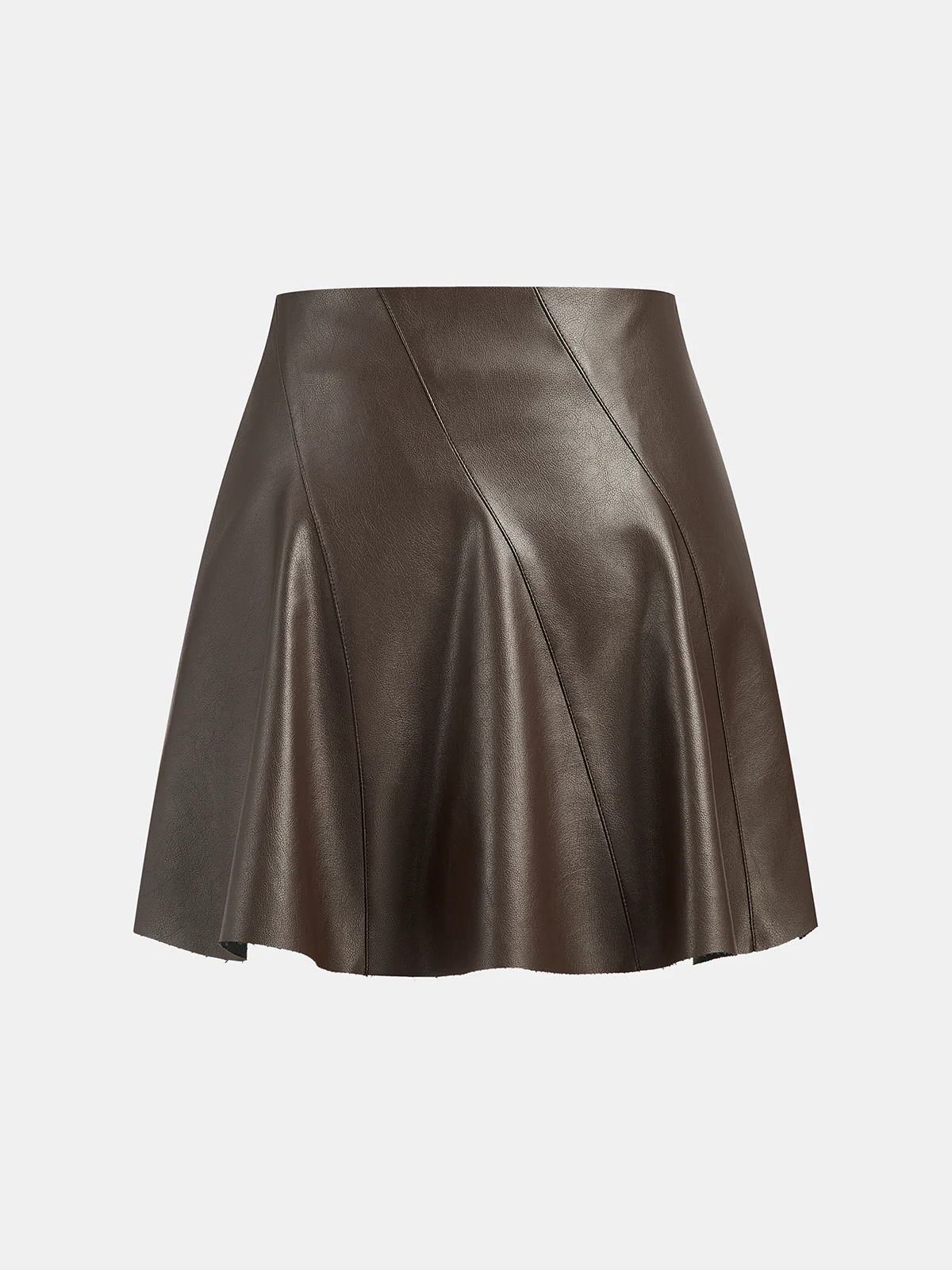 Seam Detail Faux Leather Flared Mini Skirt - Wholesalesil