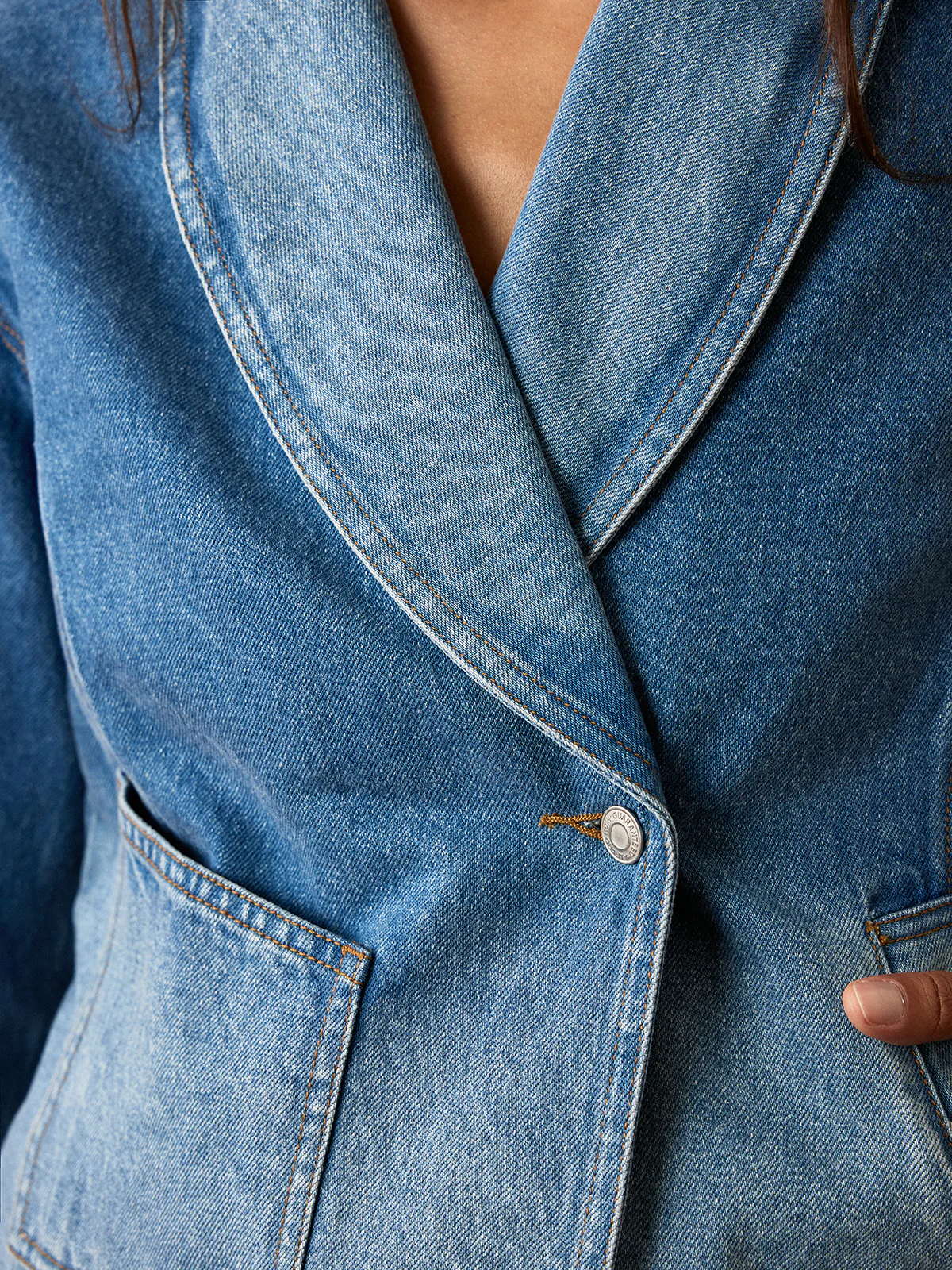 Shawl Collar Washed Denim Jacket - Wholesalesil