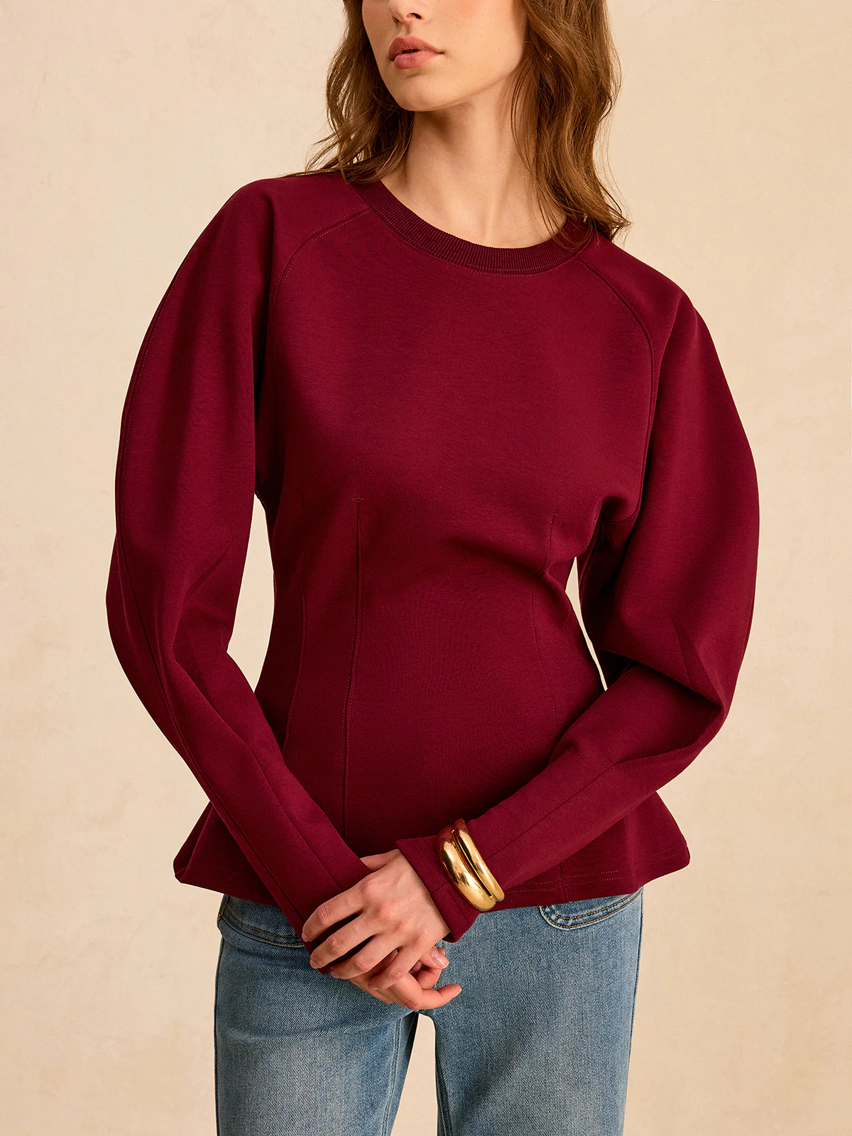 Lantern Sleeve Crew Neck Sweatshirt - Wholesalesil