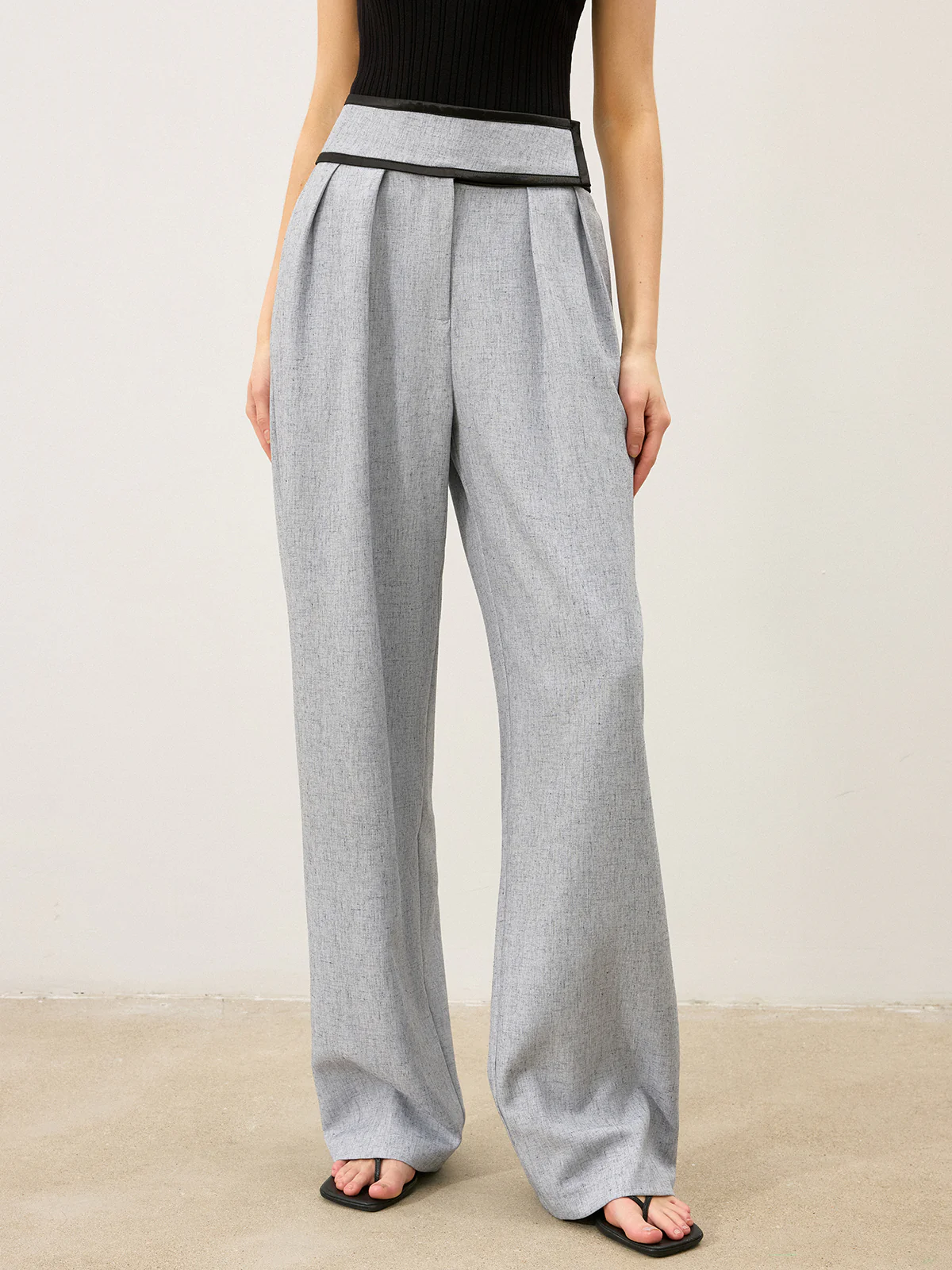 Contrast Waistband Wide - Leg Pants - Wholesalesil