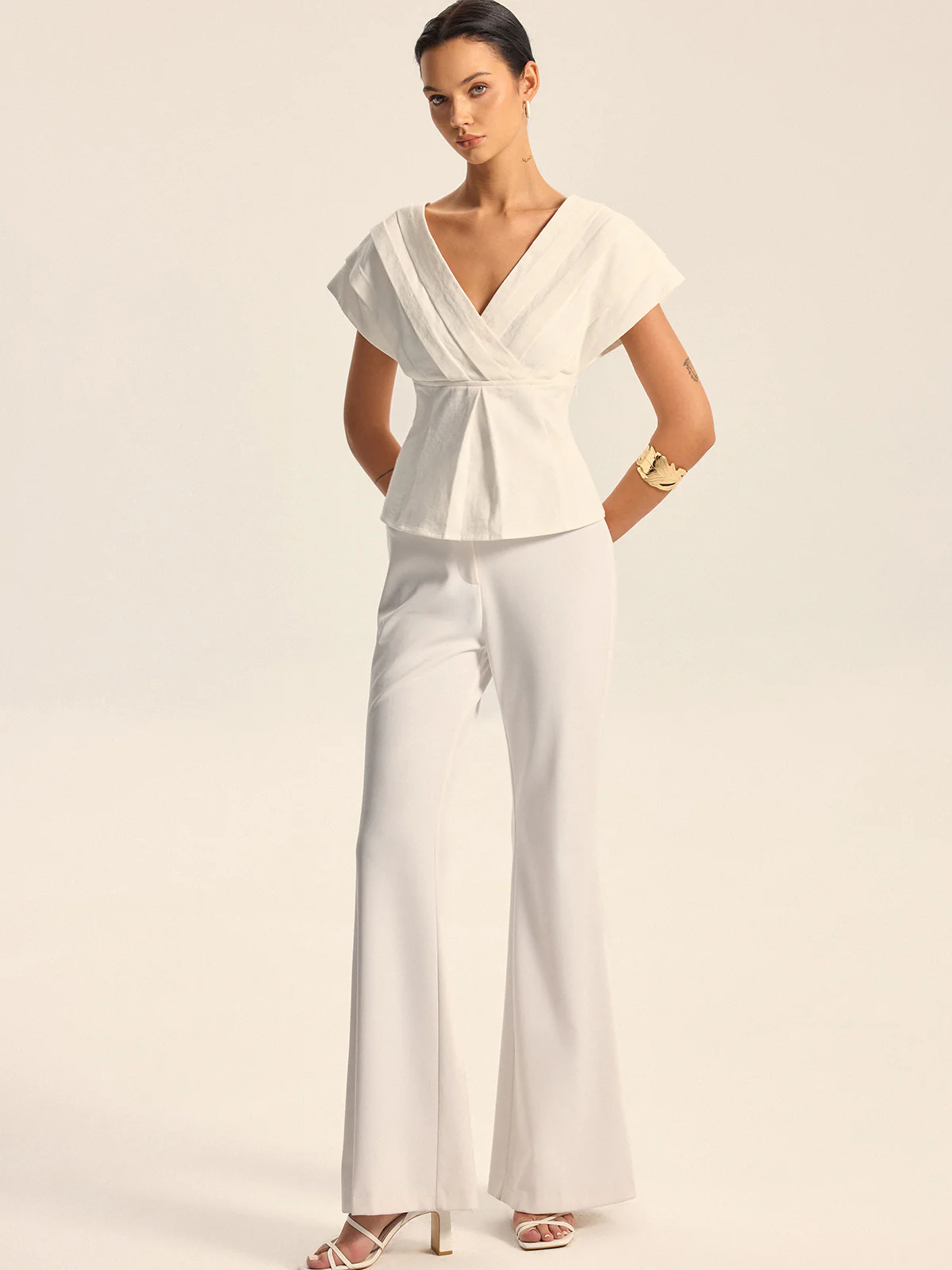 V-Neck Cap Sleeve Peplum Top - Wholesalesil