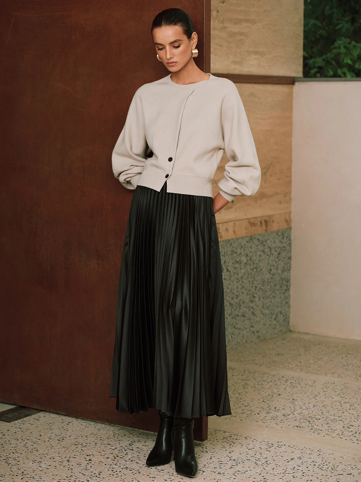 Button Detail Long Sleeve Sweater - Wholesalesil