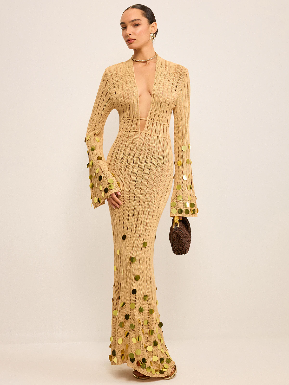 Knit Maxi Dress with Sequin Embellishments - Wholesalesil