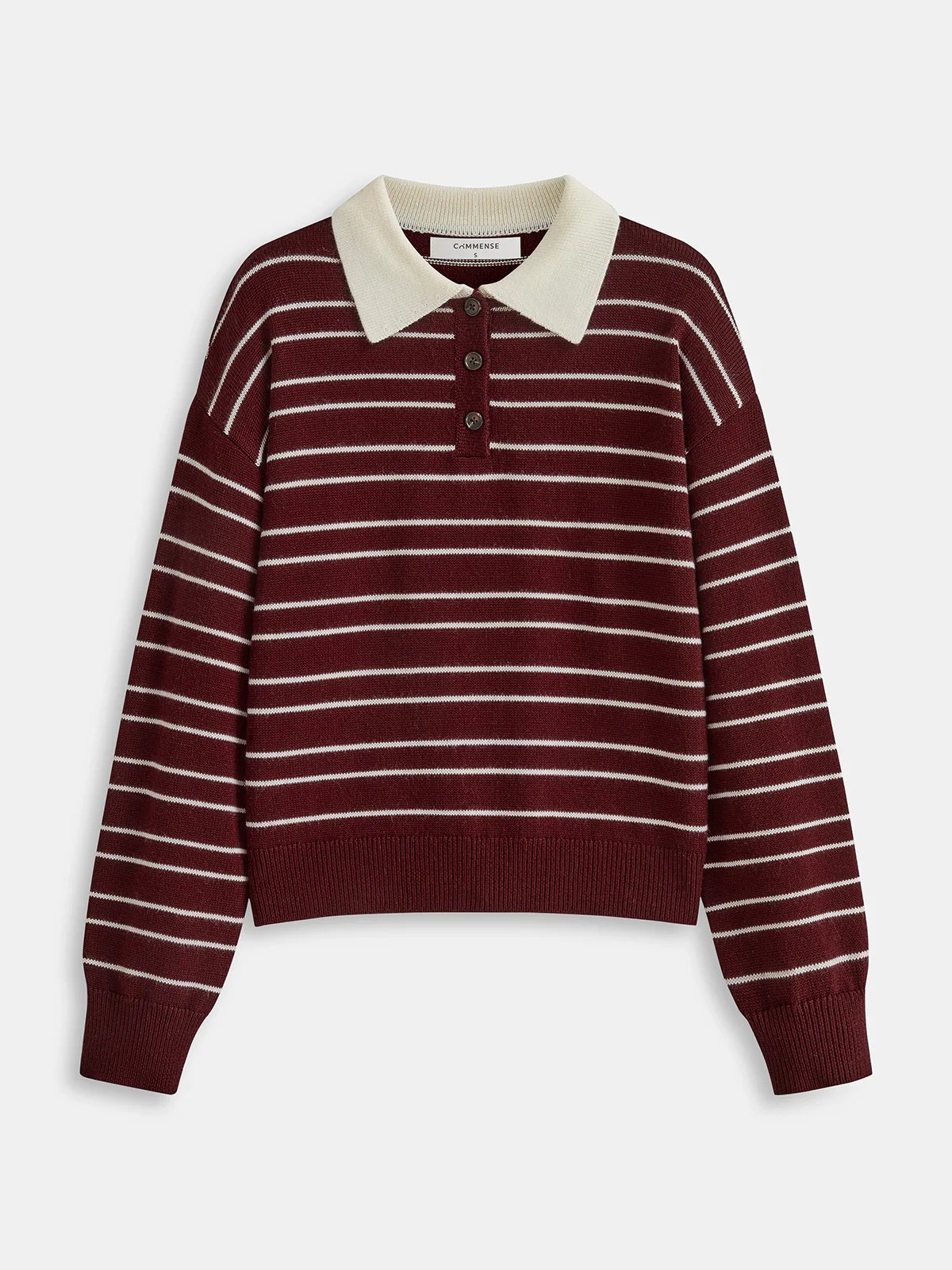 Striped Long Sleeved Knit Polo Top - Wholesalesil