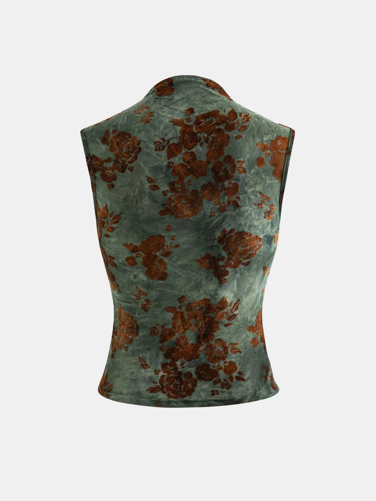 Floral Jacquard Ruched Sleeveless Top - Wholesalesil