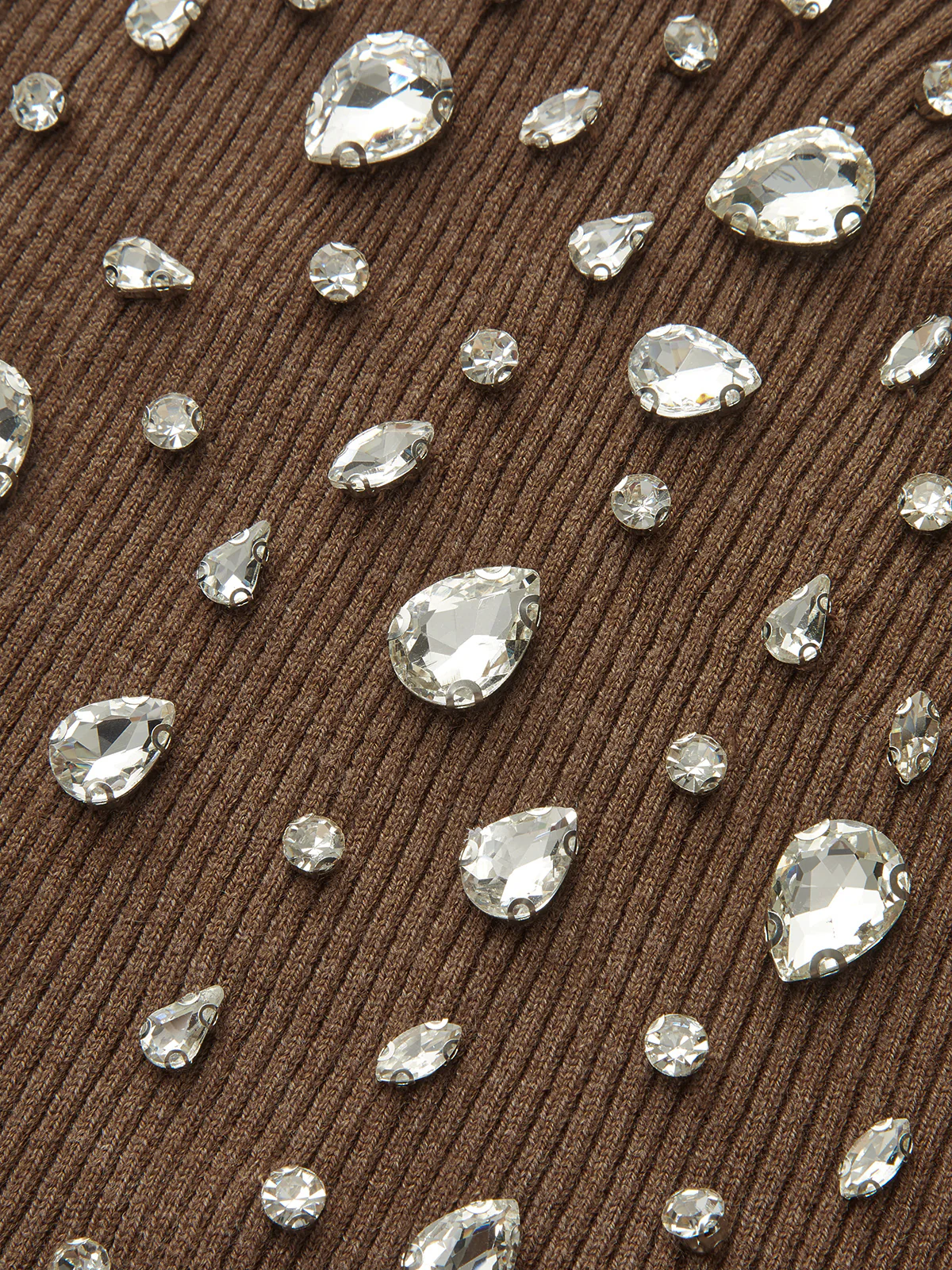 Off-Shoulder Rhinestone Ribbed Wool Blend Knit Top - Wholesalesil