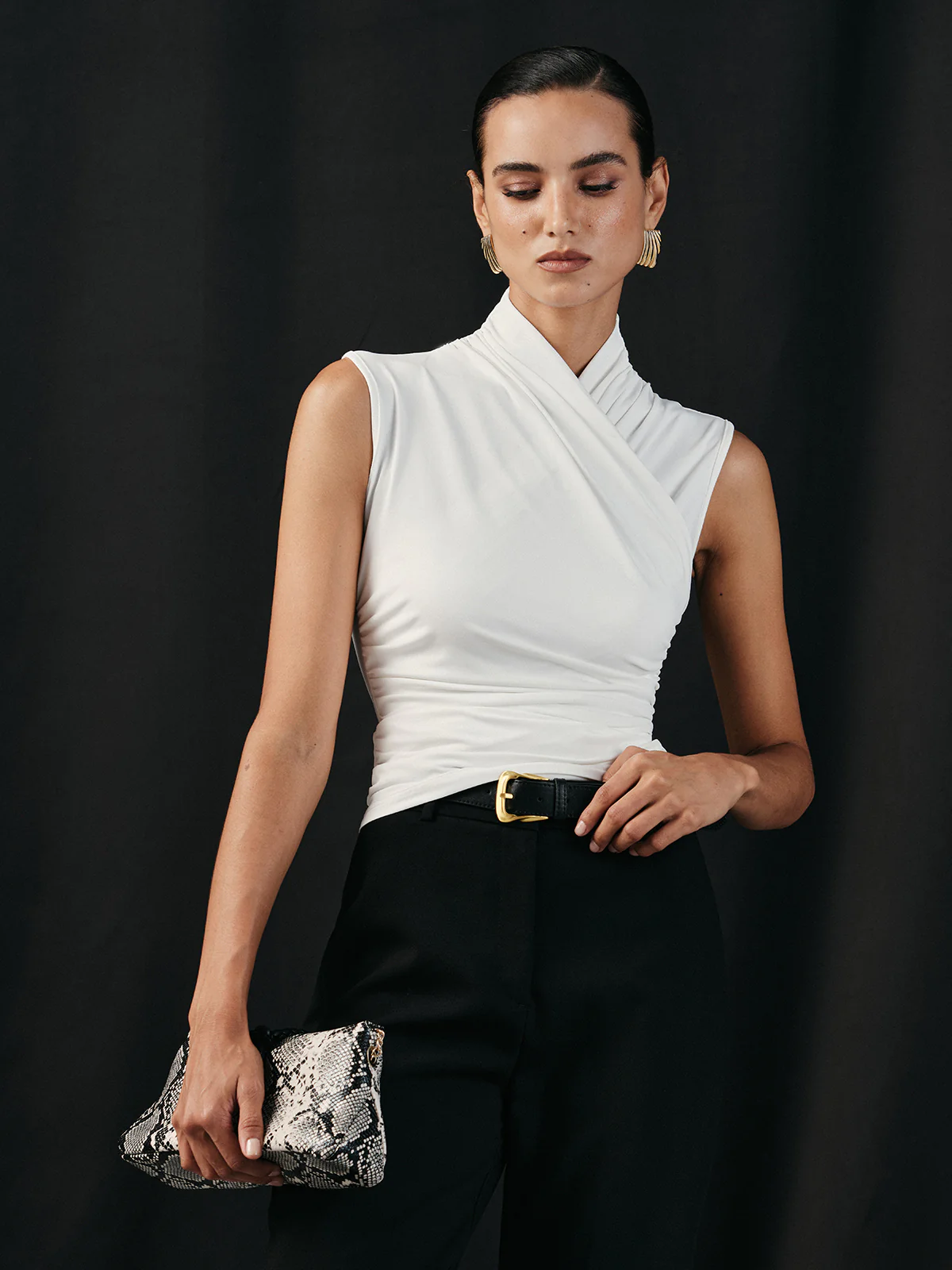 Cross Neck Ruched Tank Top - Wholesalesil