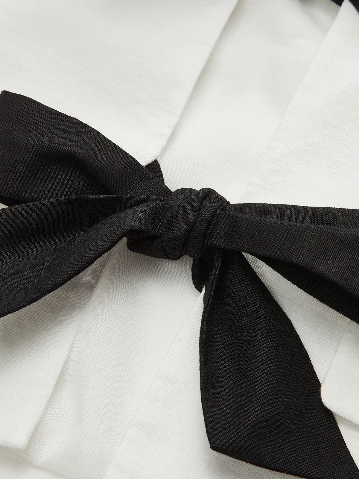 Cotton & Linen Cropped Blazer with Bow - Wholesalesil