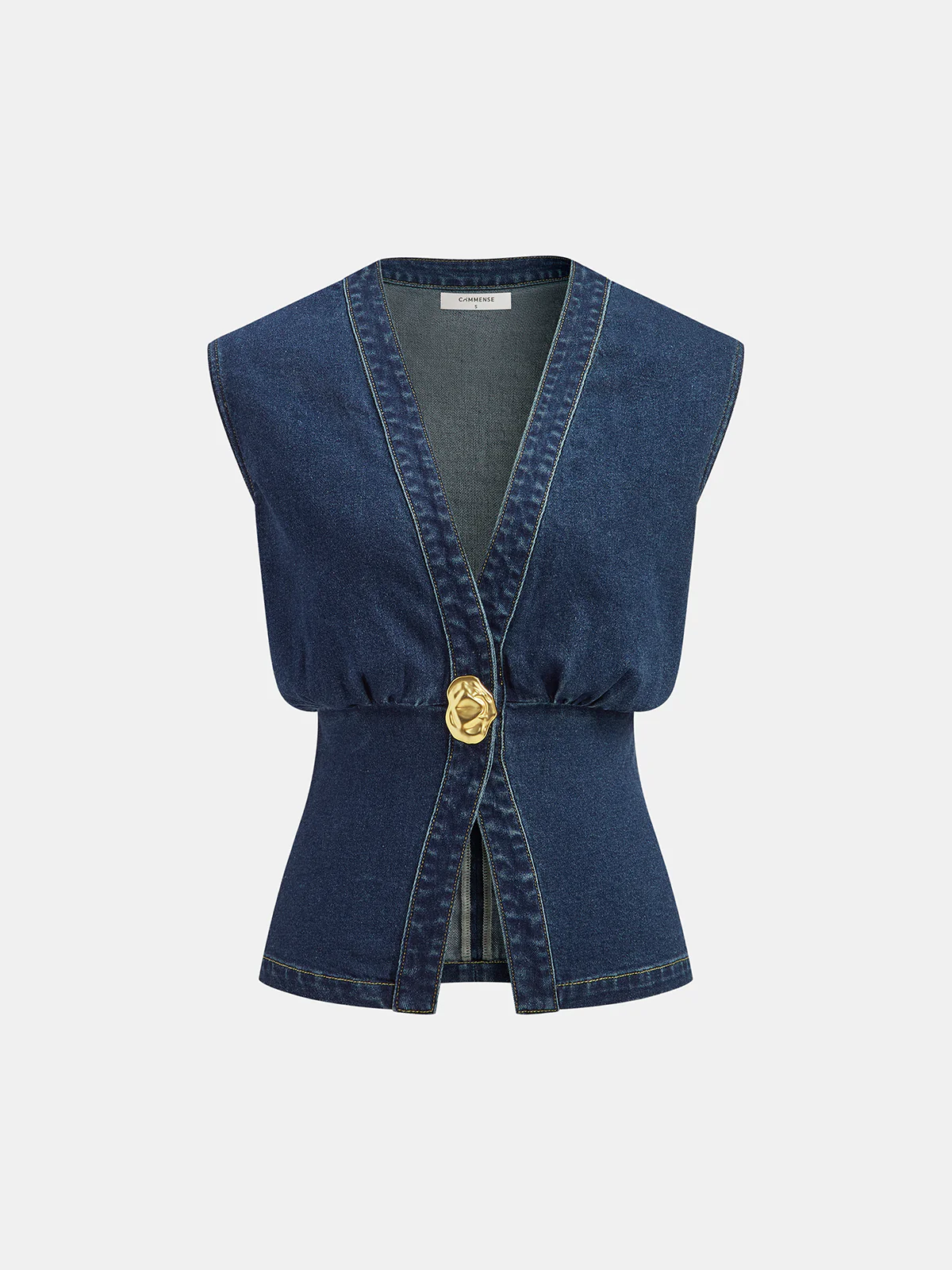 Metal Detail Denim Waist-Cinching Vest - Wholesalesil