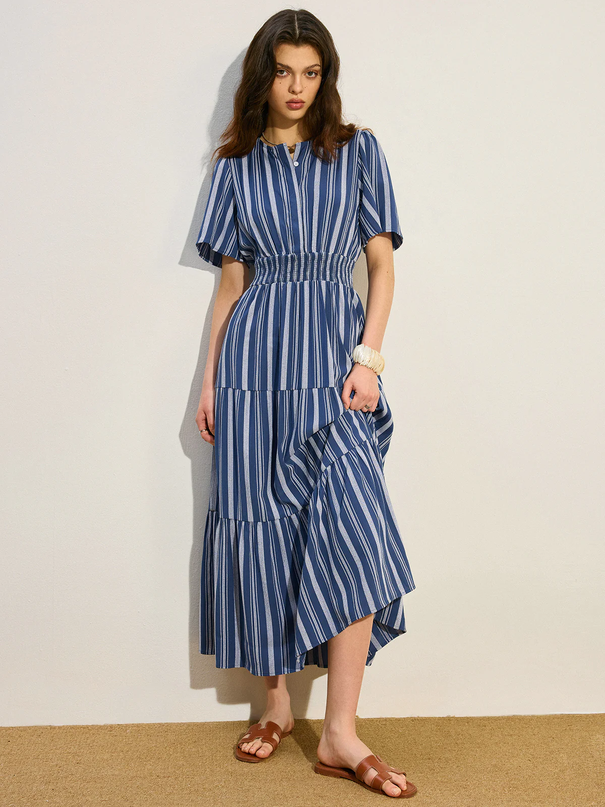 Striped Smocked Waist Tiered Maxi Dress - Wholesalesil