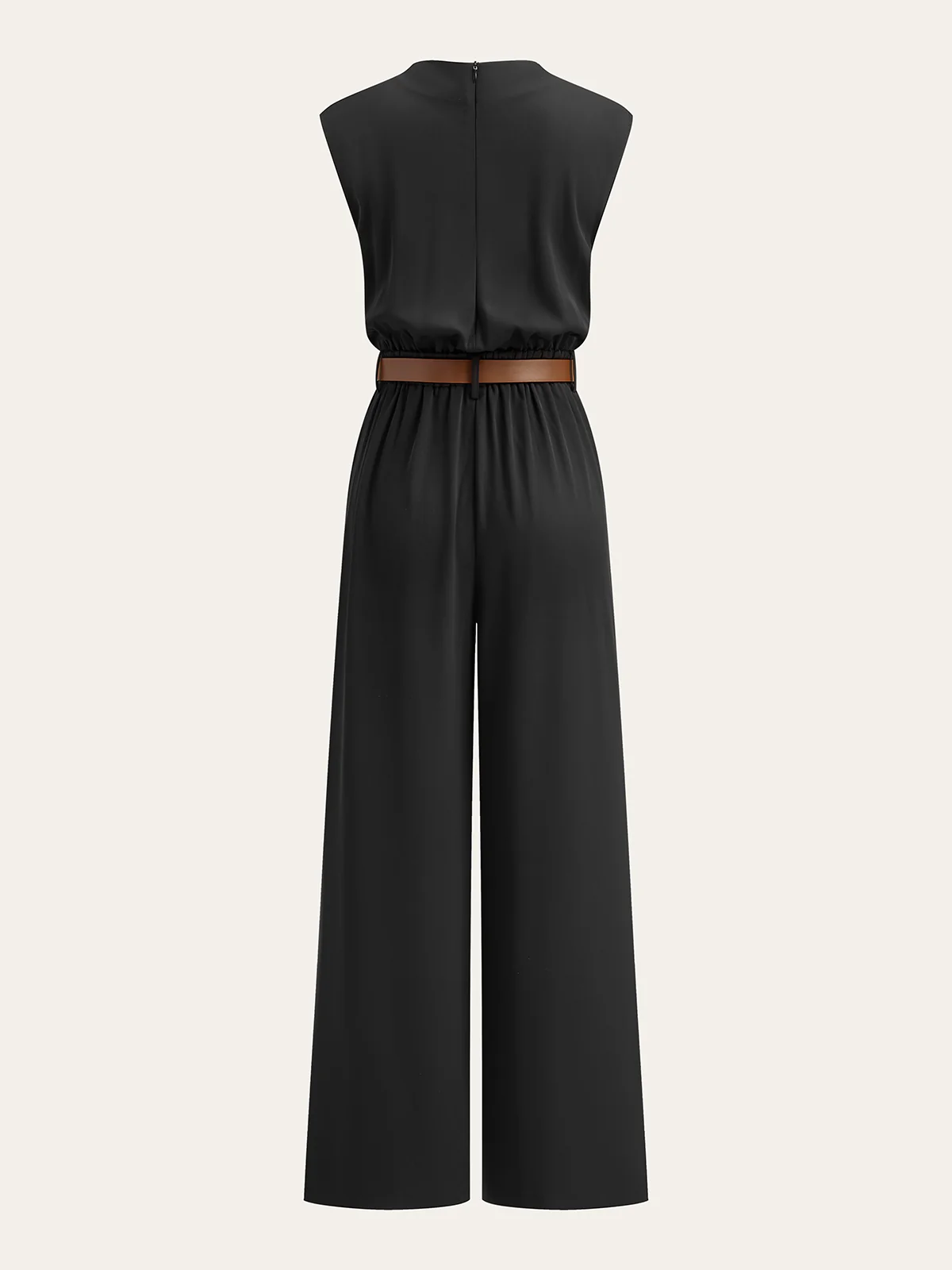 Belted Mock Neck Wide-Leg Jumpsuit - Wholesalesil