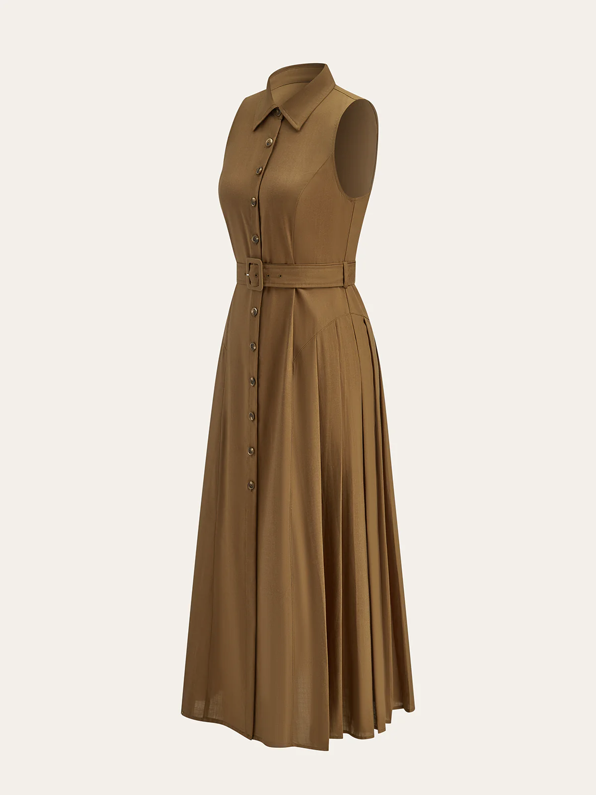 Belted Button Sleeveless Maxi Dress - Wholesalesil