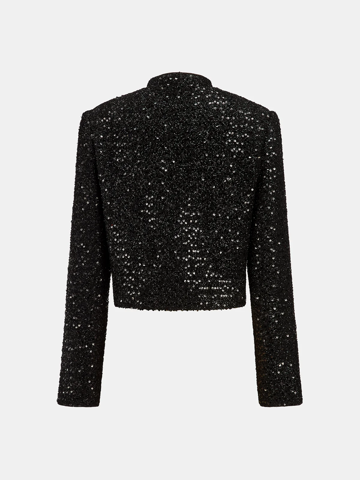 Bow Detail Sequined Tweed Cropped Jacket - Wholesalesil