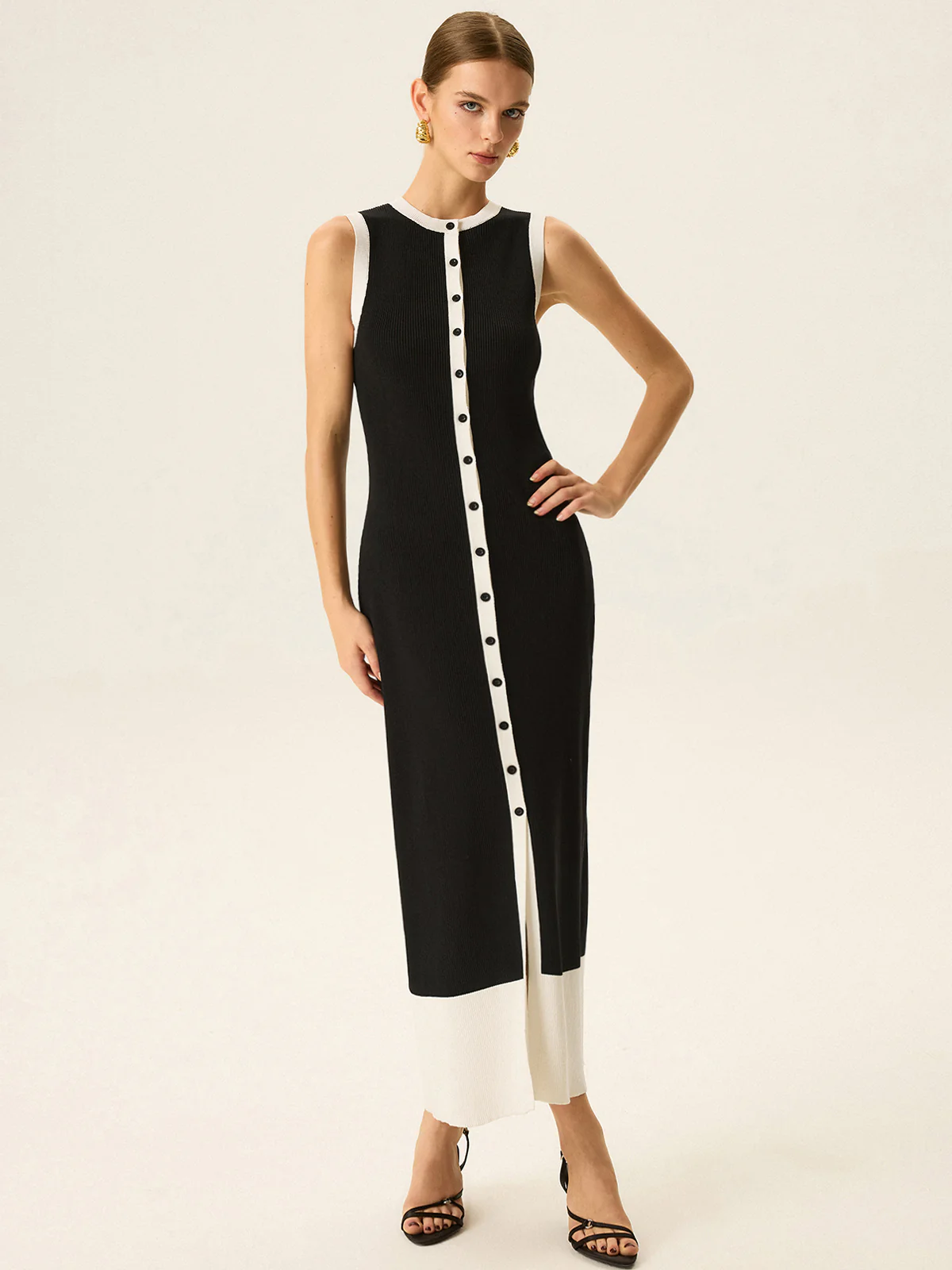 Contrast Trim Button Maxi Dress - Wholesalesil