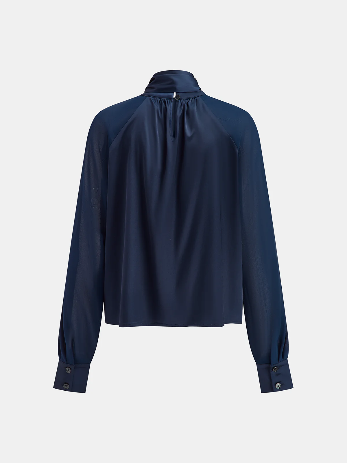 Long Sleeve Satin Tie-Neck Blouse - Wholesalesil