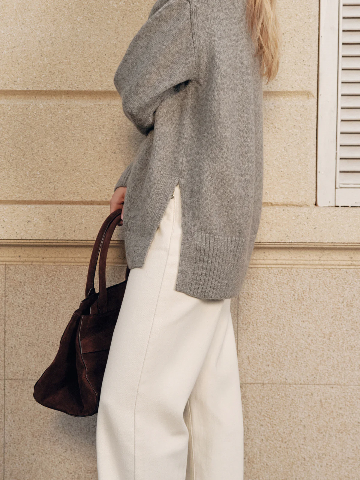 Wool Blend Turtleneck Side Slit Sweater - Wholesalesil