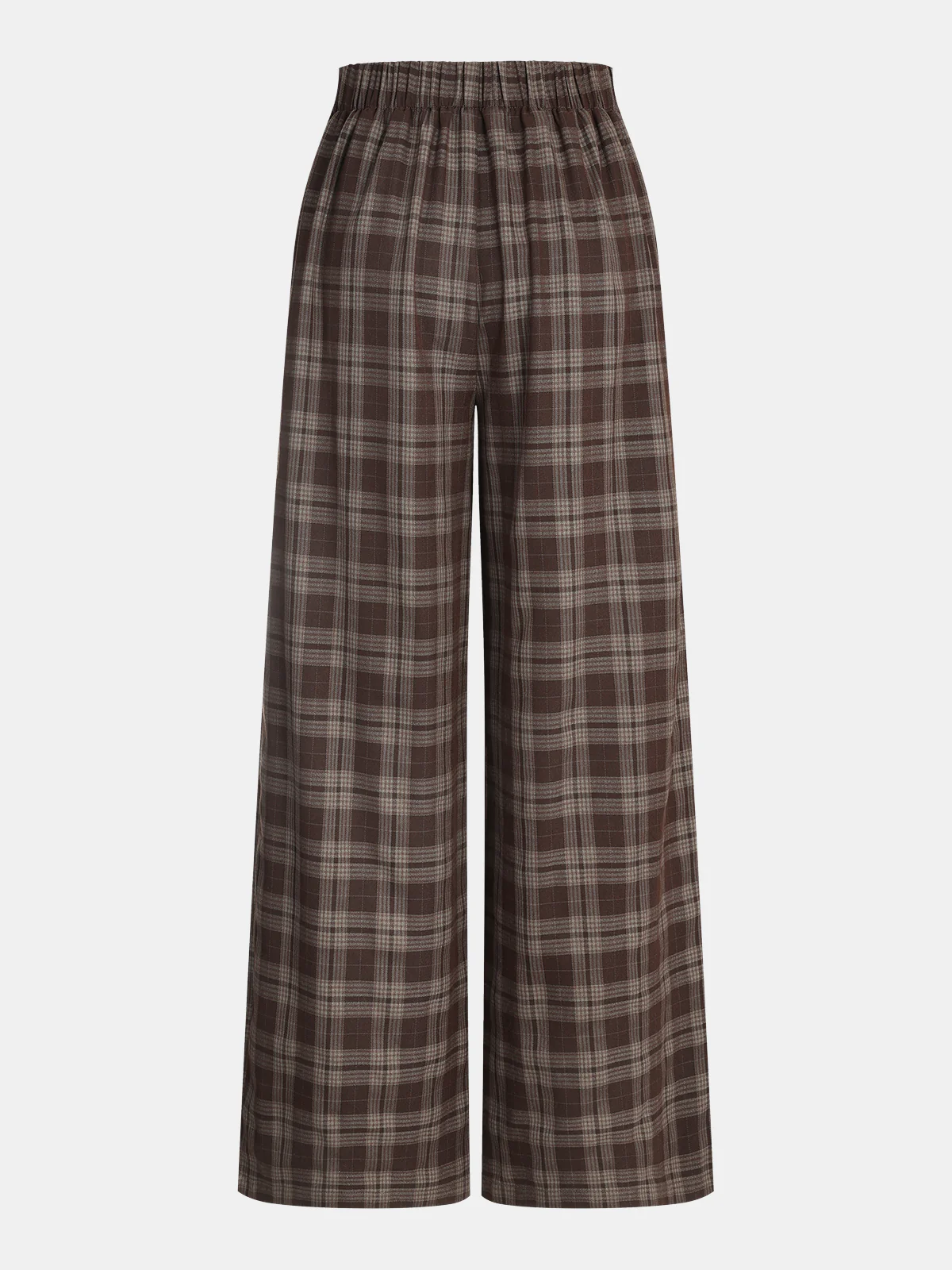 Plaid Wide-Leg Pants with Back Elastic Waist - Wholesalesil