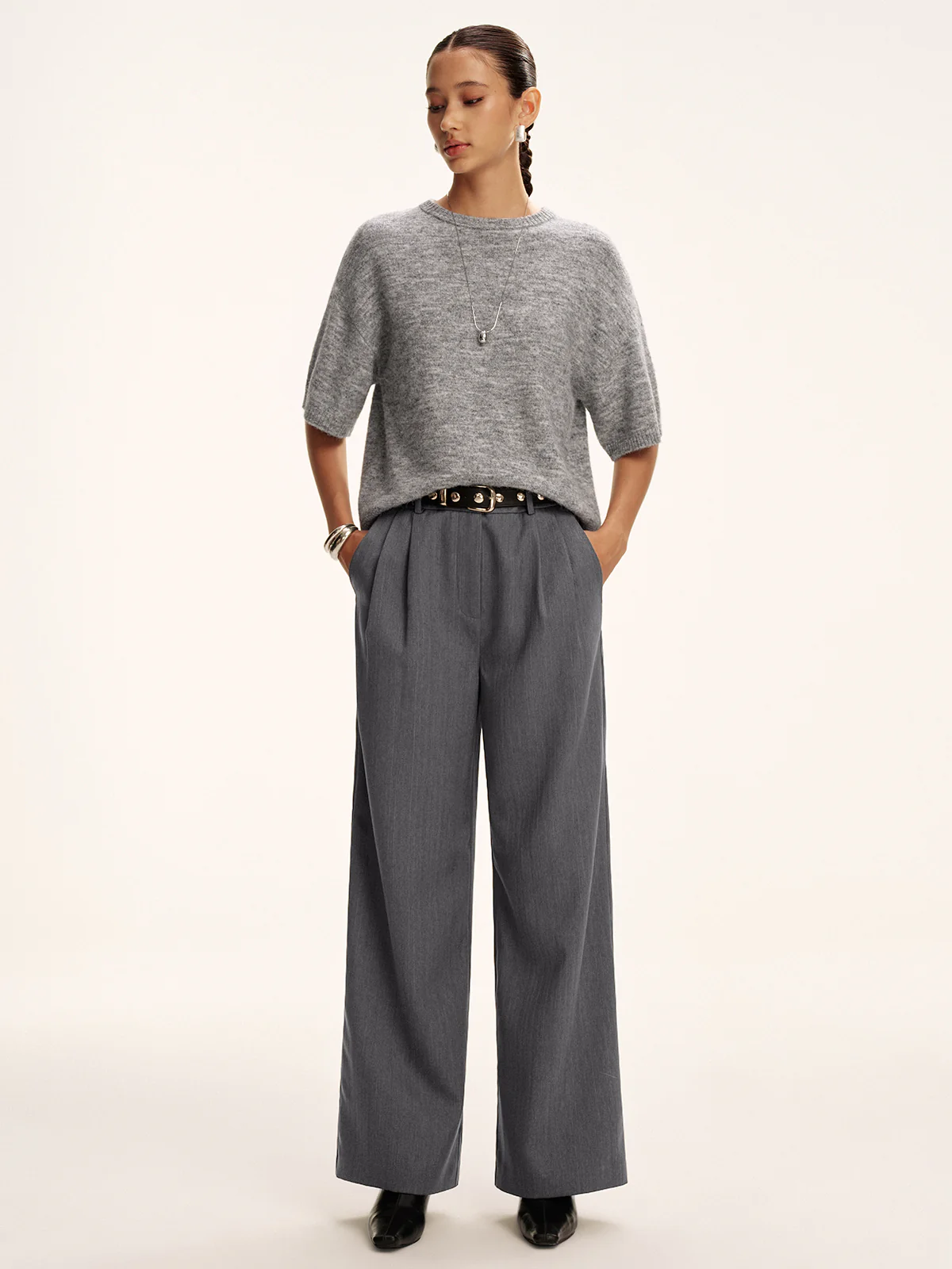 Cotton-Blend Pleated Pants without Belt - Wholesalesil