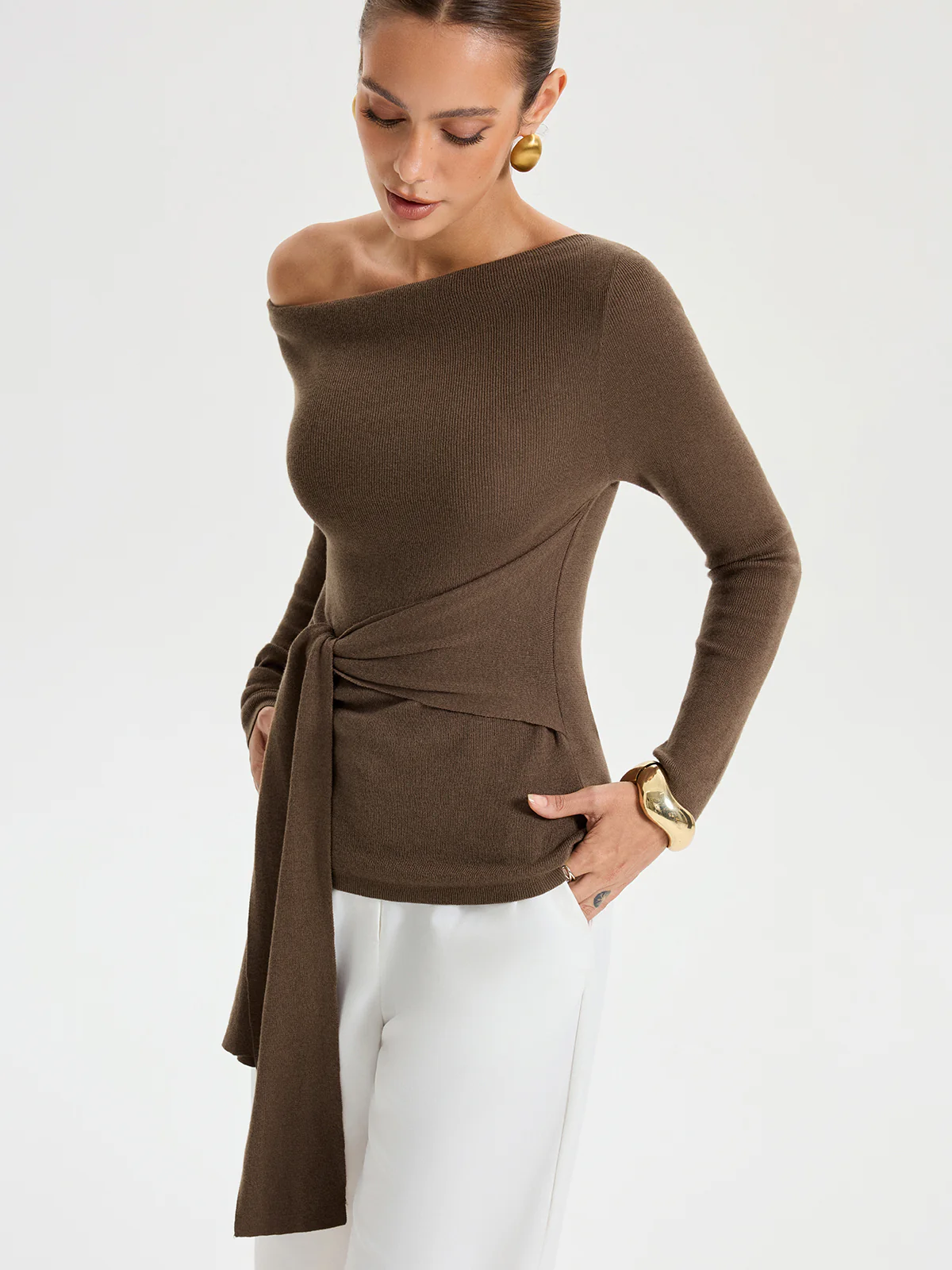 Wide Neck Tie Front Top - Wholesalesil