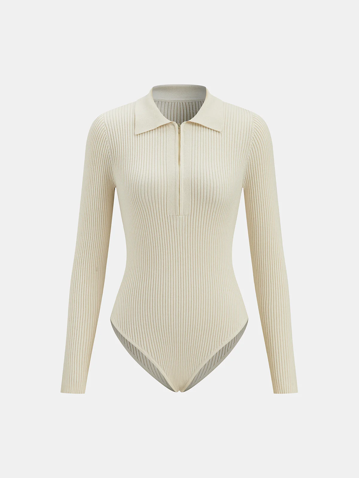 Ribbed Polo Zip Knit Bodysuit - Wholesalesil