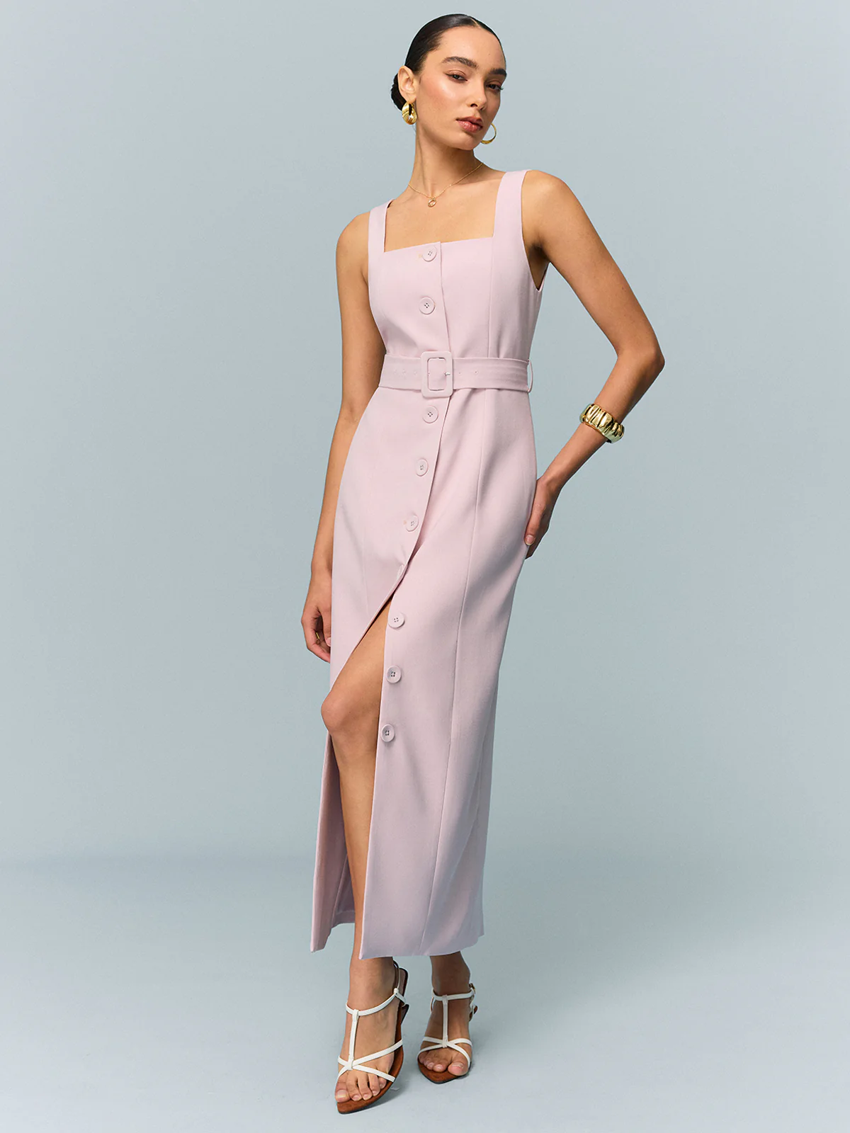 Belted Button-Front Maxi Dress - Wholesalesil