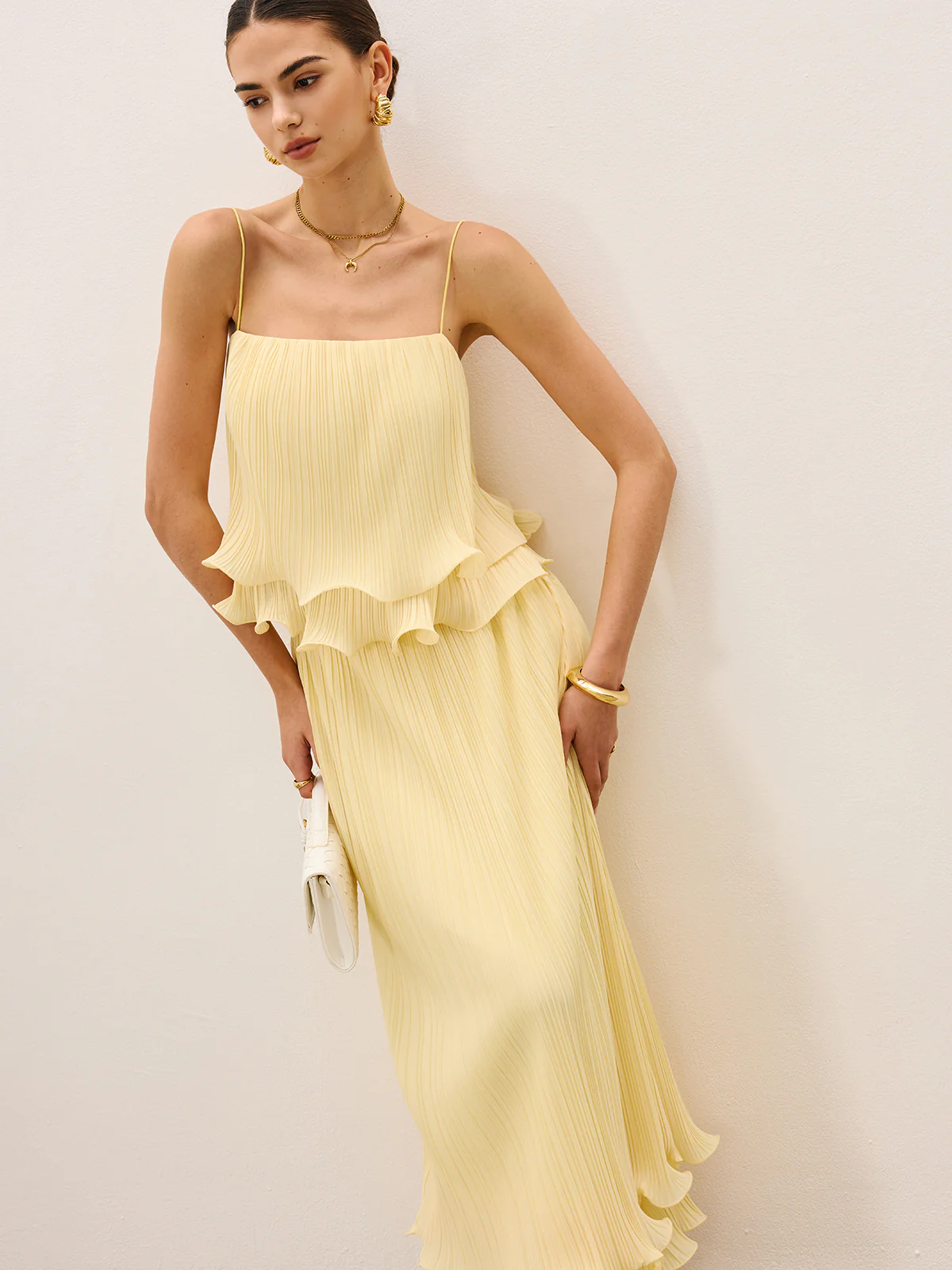 Pleated Layered Ruffle Skirt Set - Wholesalesil