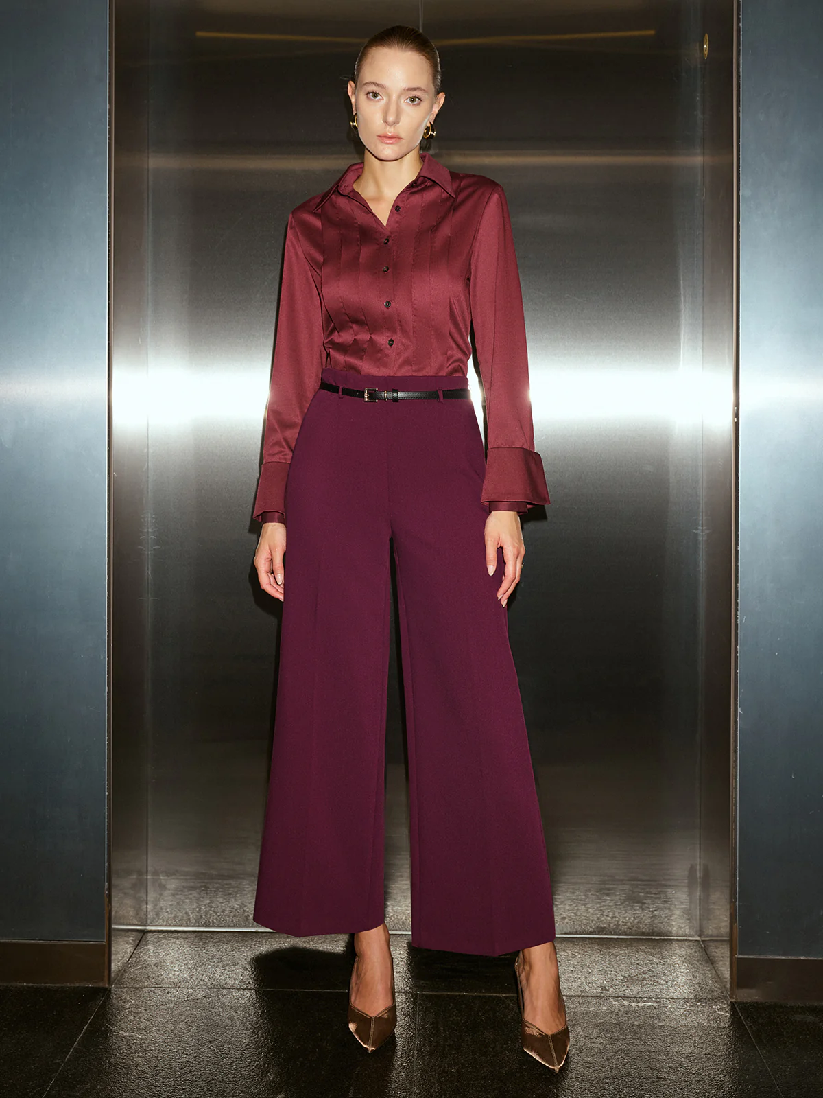 Belted Wide-Leg Cropped Pants - Wholesalesil