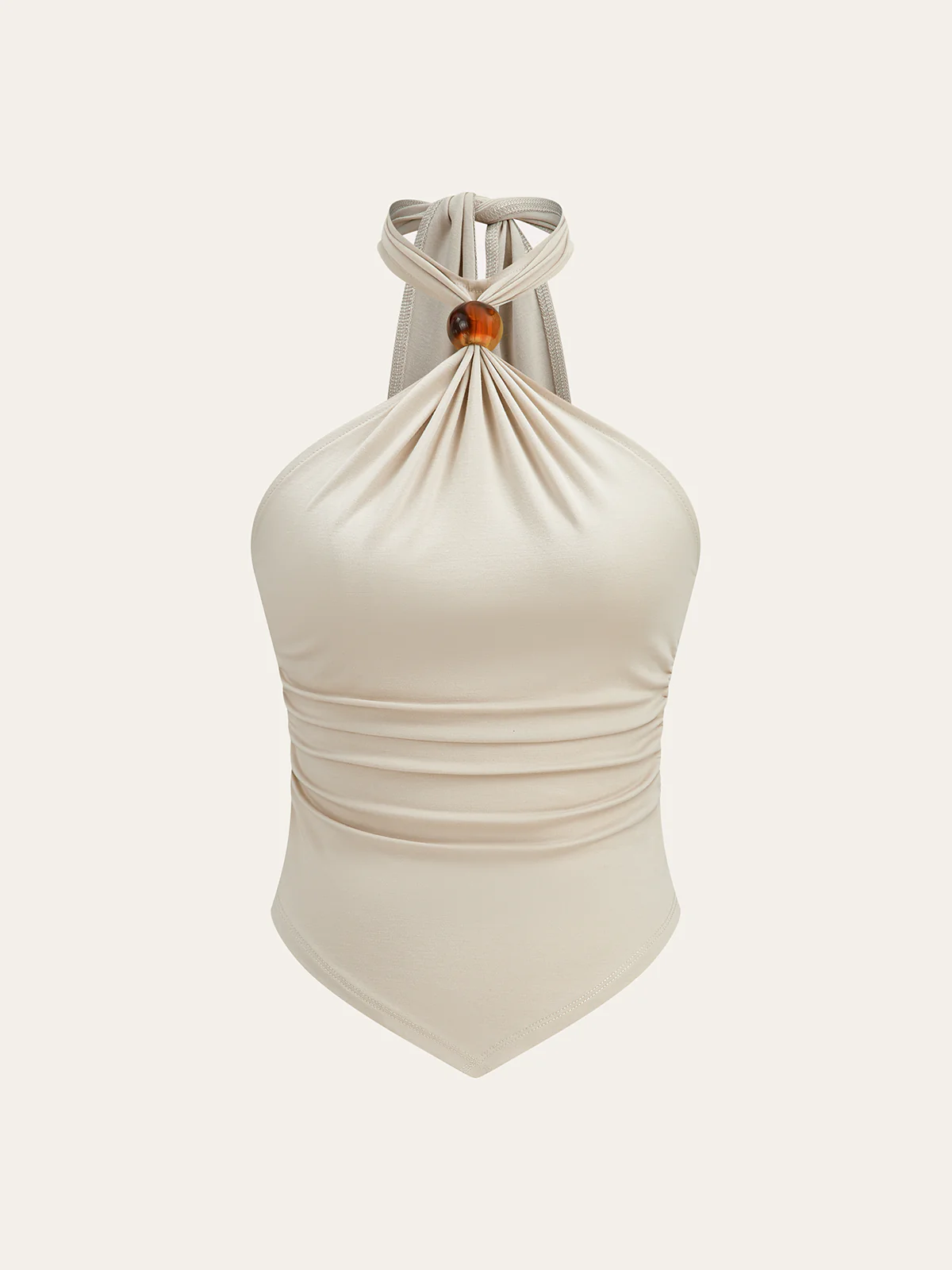 Halter Ruched Top with Bead Detail - Wholesalesil