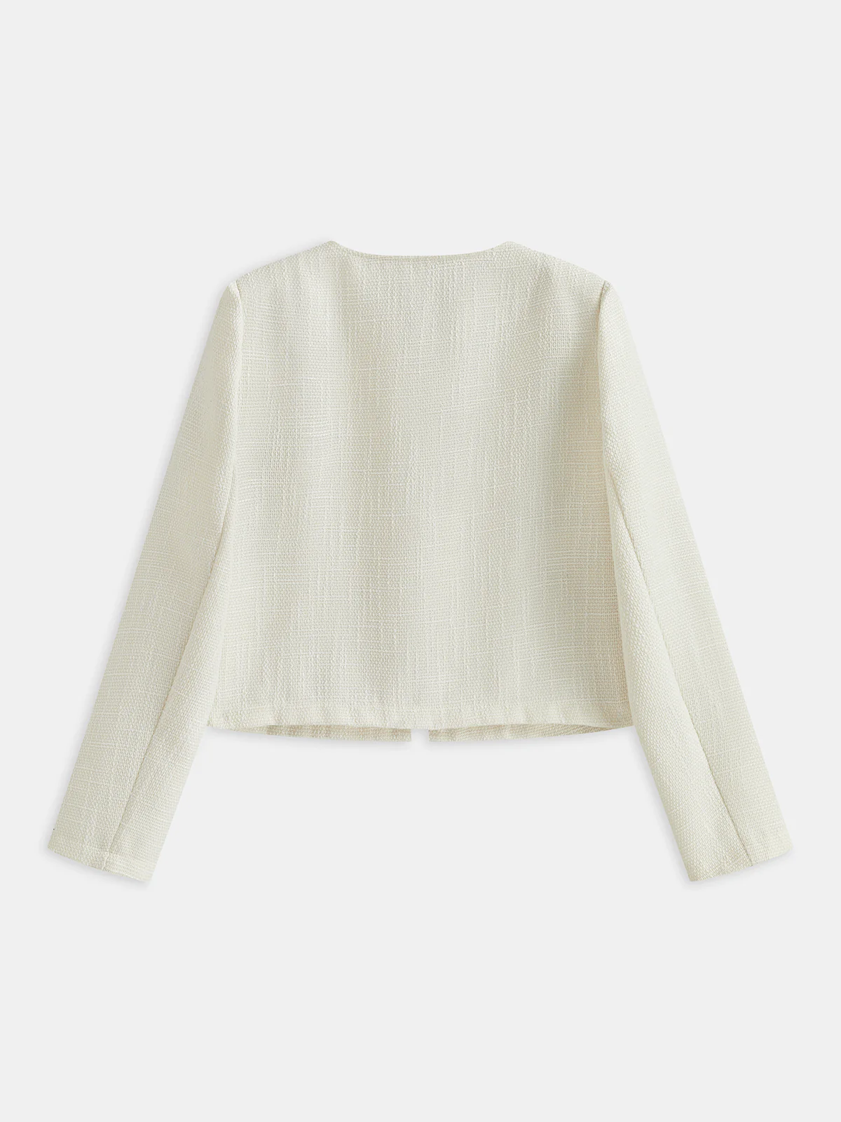 Tweed Contrast Trim Round Neck Blazer - Wholesalesil